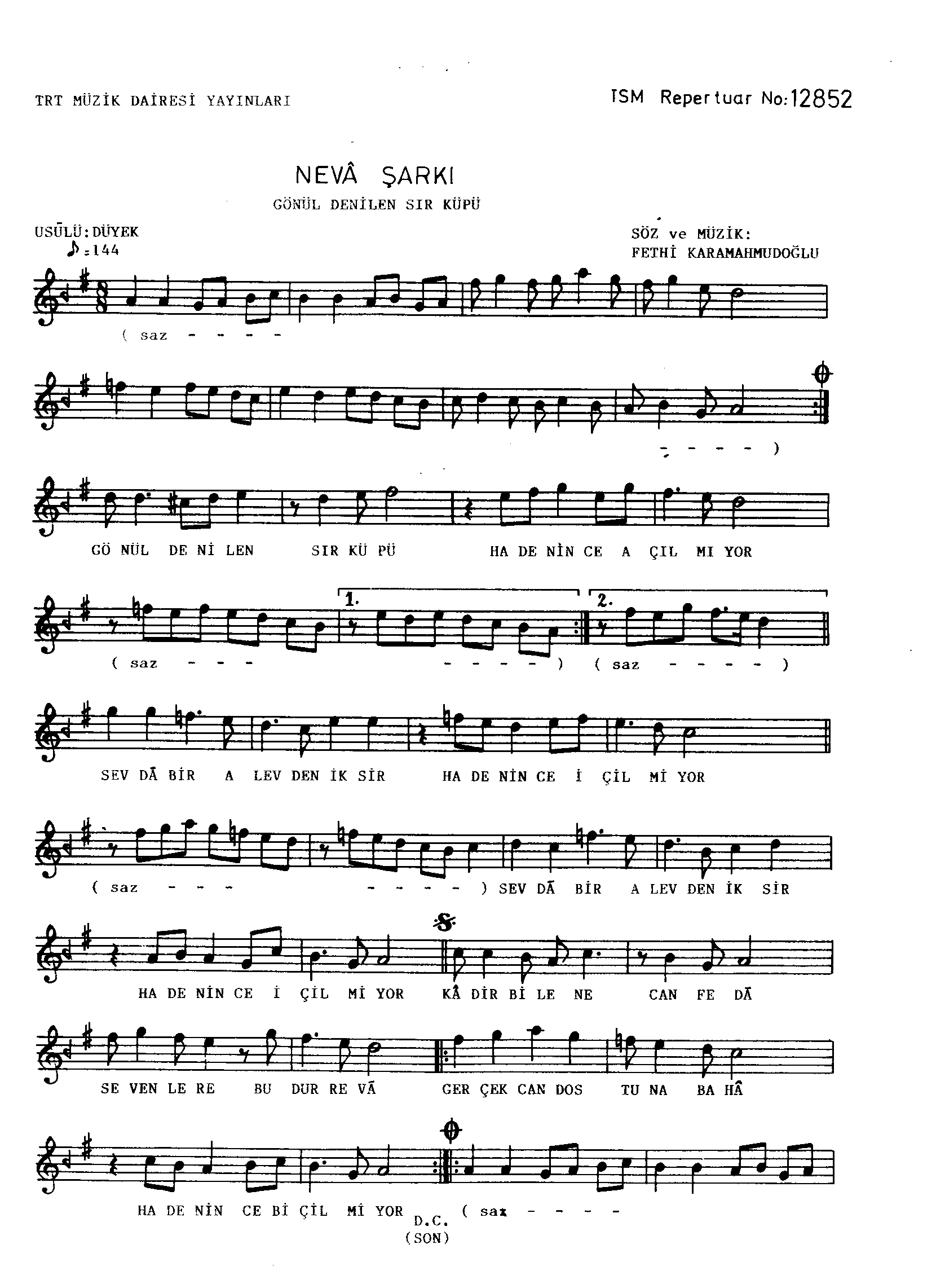 Neva - Şarkı - Fethi Karamahmudoğlu - Sayfa 1