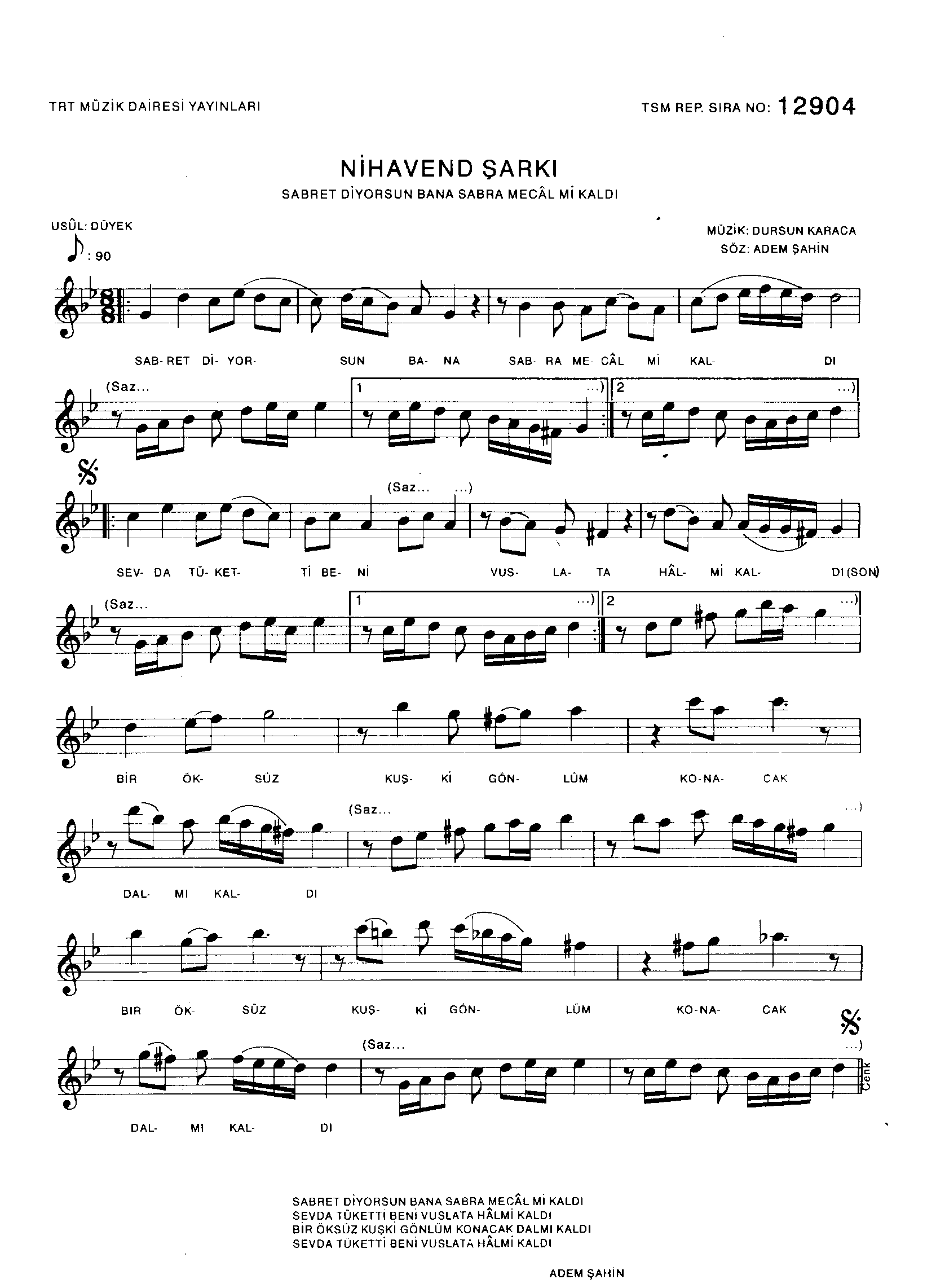 Nihâvend - Şarkı - Dursun Karaca - Sayfa 1