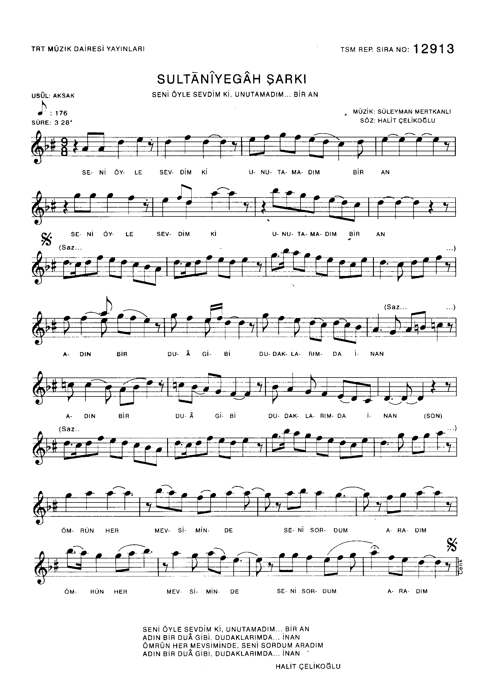 Sultânî-Yegâh - Şarkı - Süleyman Mertkanlı - Sayfa 1