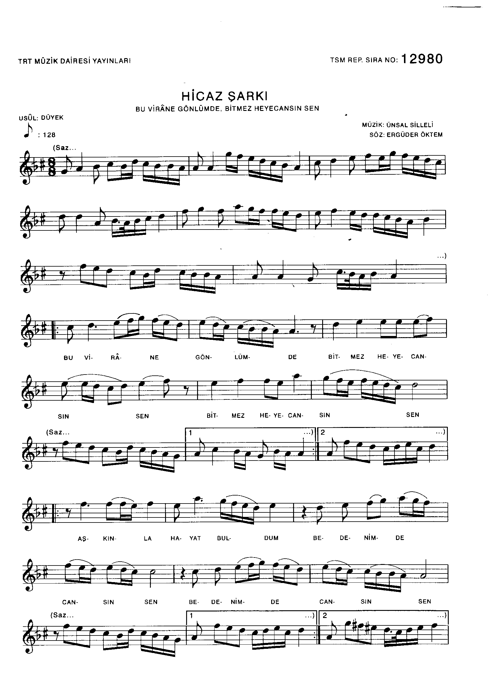Hicâz - Şarkı - Ünsal Silleli - Sayfa 1
