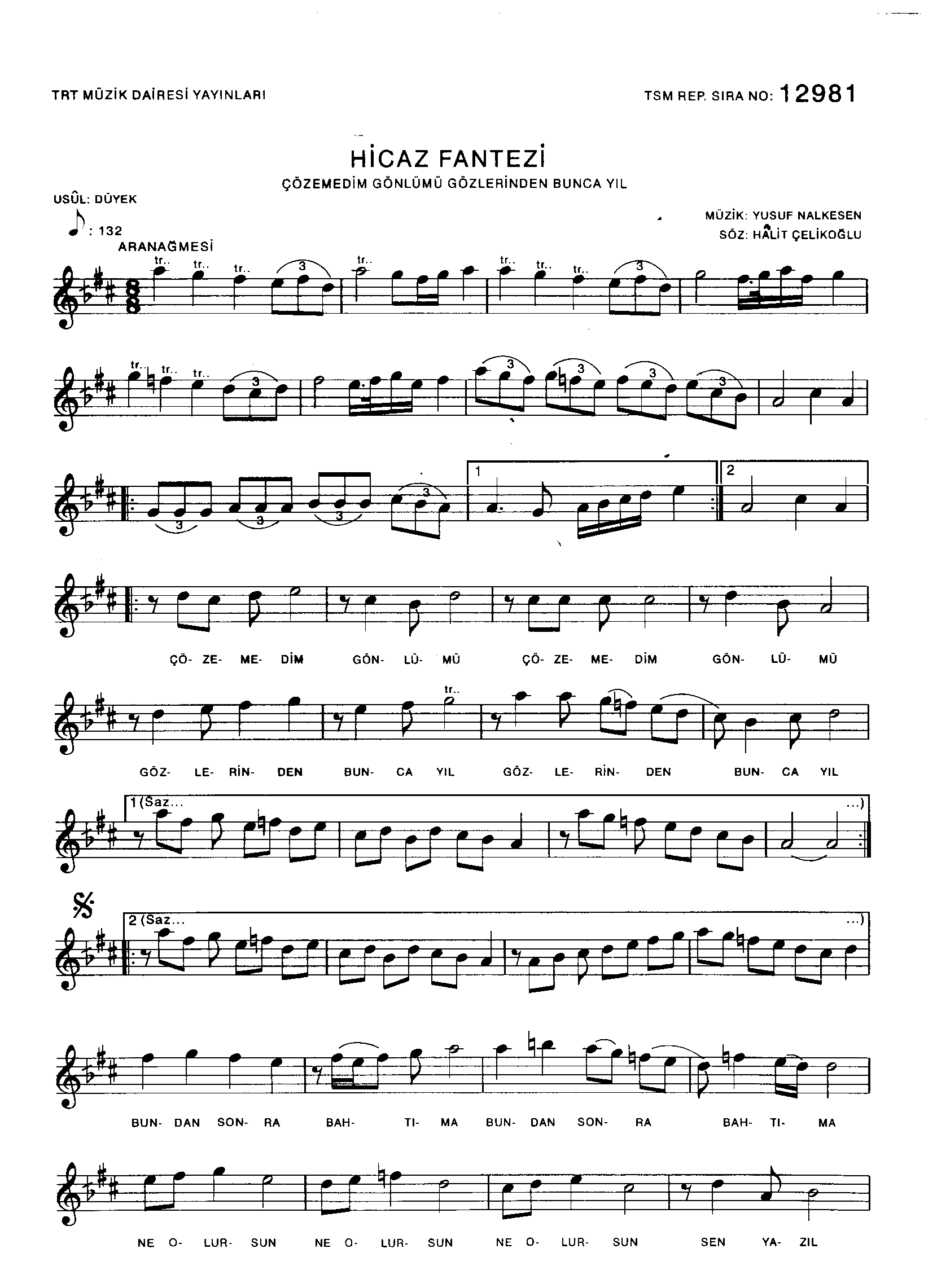 Hicâz - Şarkı - Yusuf Nalkesen - Sayfa 1