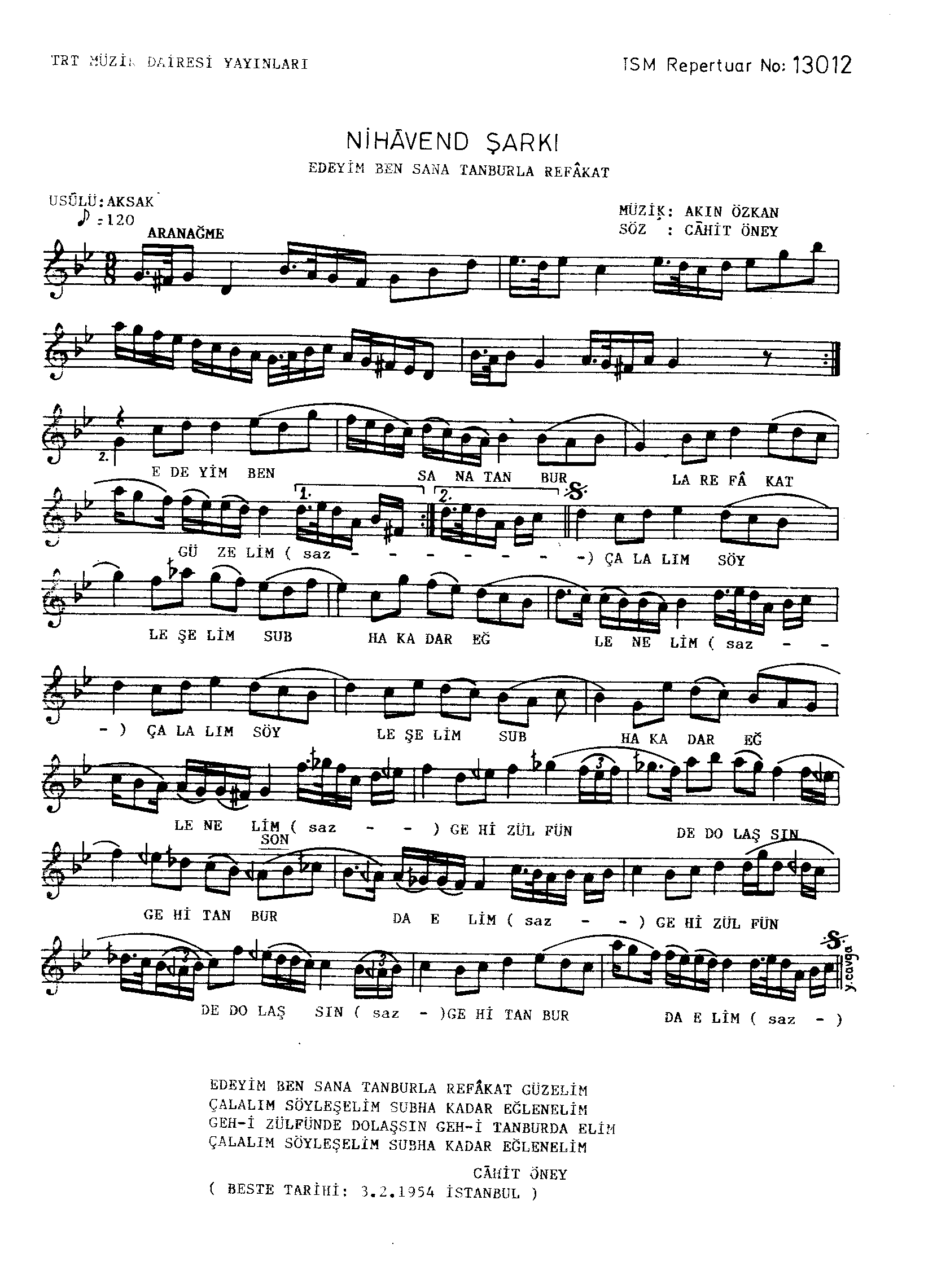 Nihâvend - Şarkı - Akın Özkan - Sayfa 1