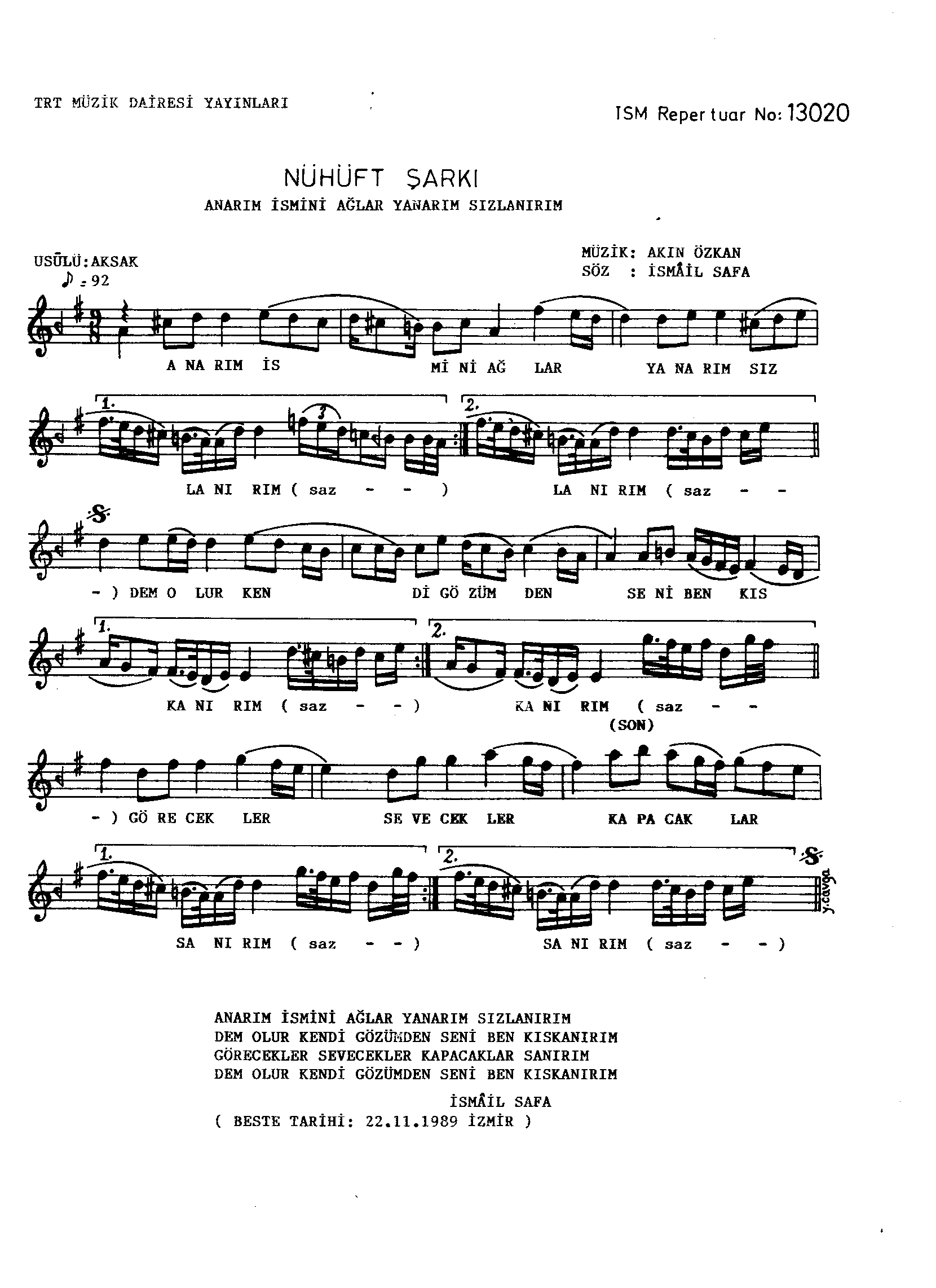 Nühüft - Şarkı - Akın Özkan - Sayfa 1