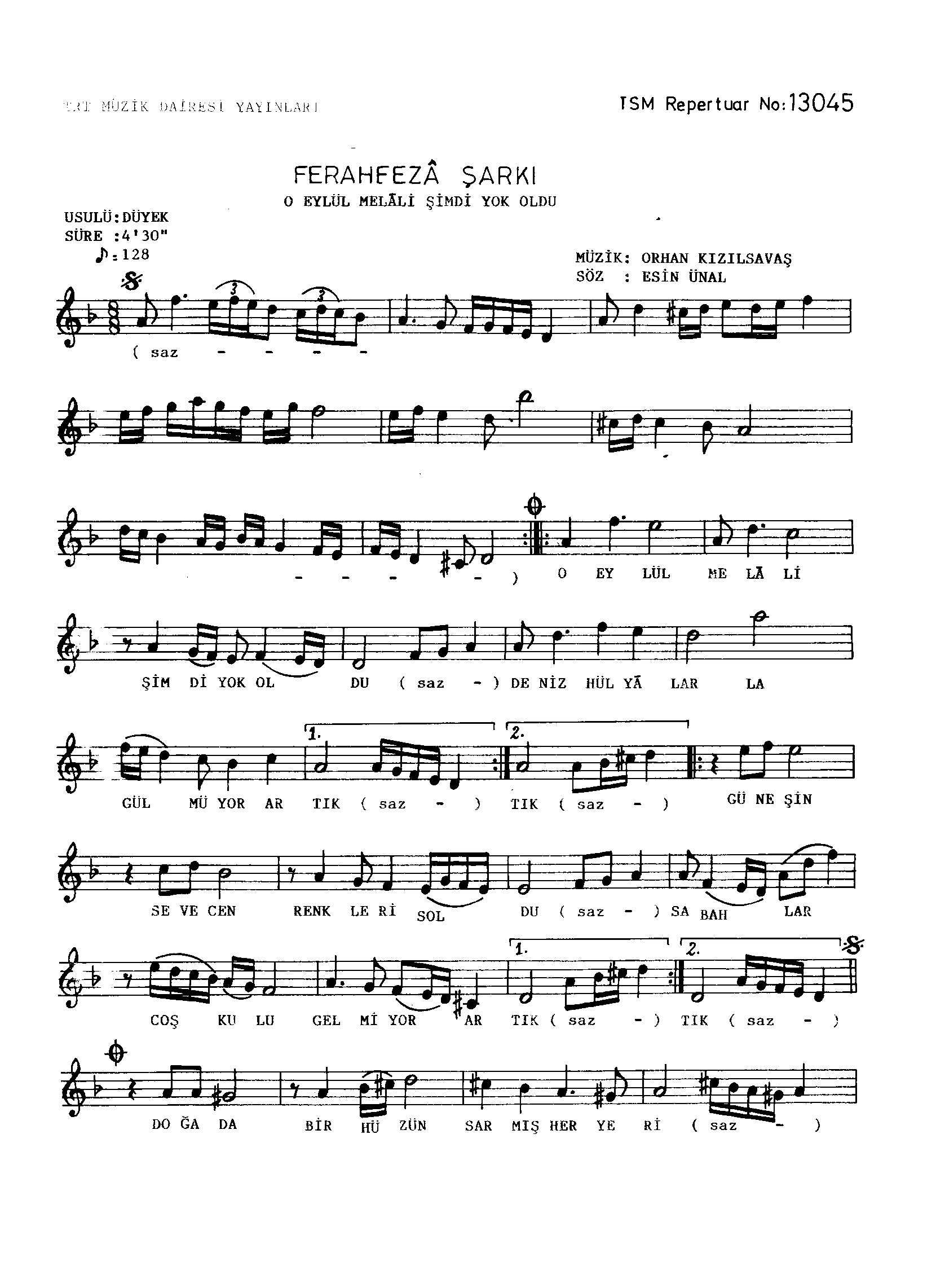 Ferah-Fezâ - Şarkı - Orhan Kızılsavaş - Sayfa 1