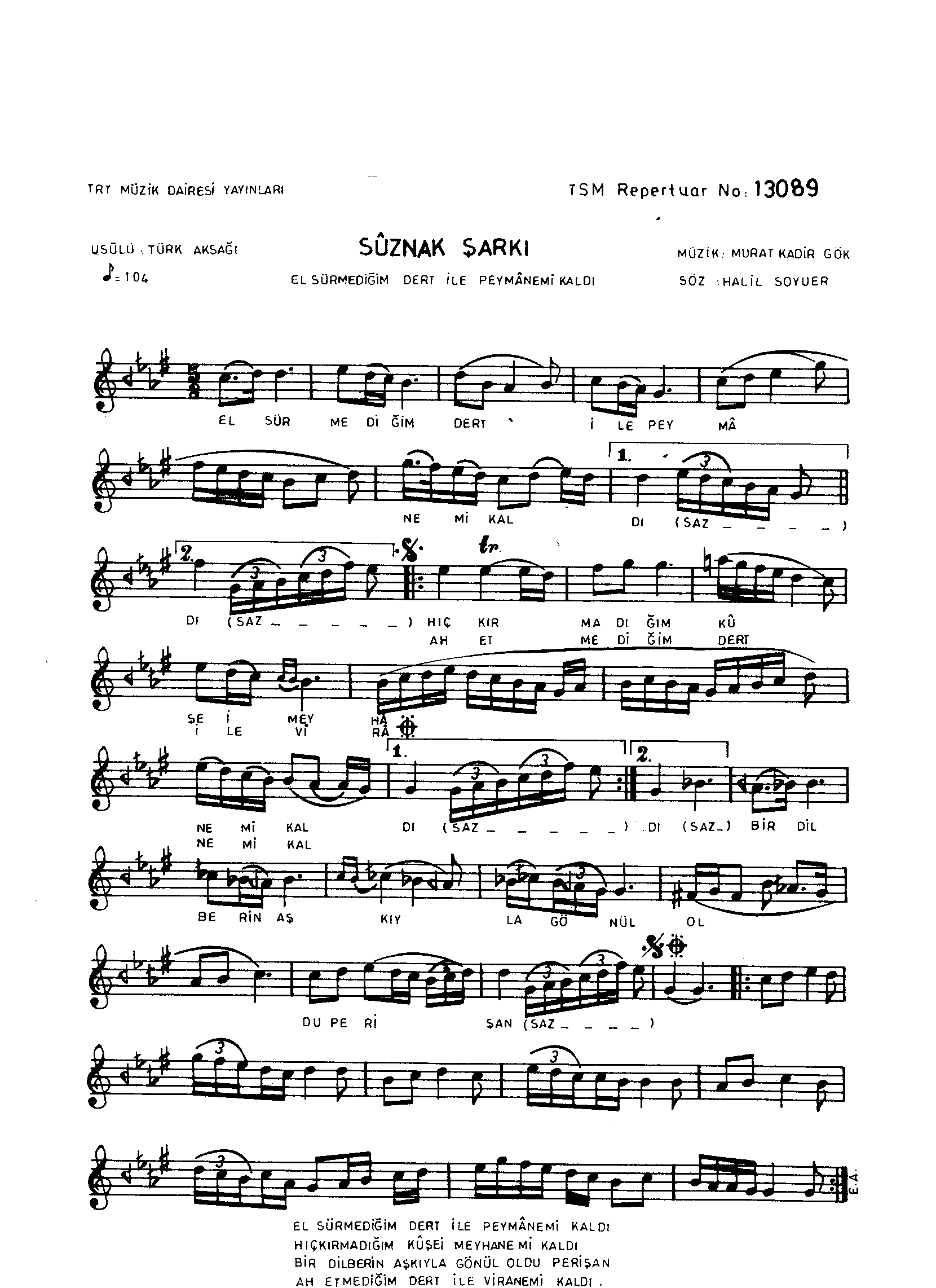 Sûz-Nâk - Şarkı - Murat Kadir Gök - Sayfa 1