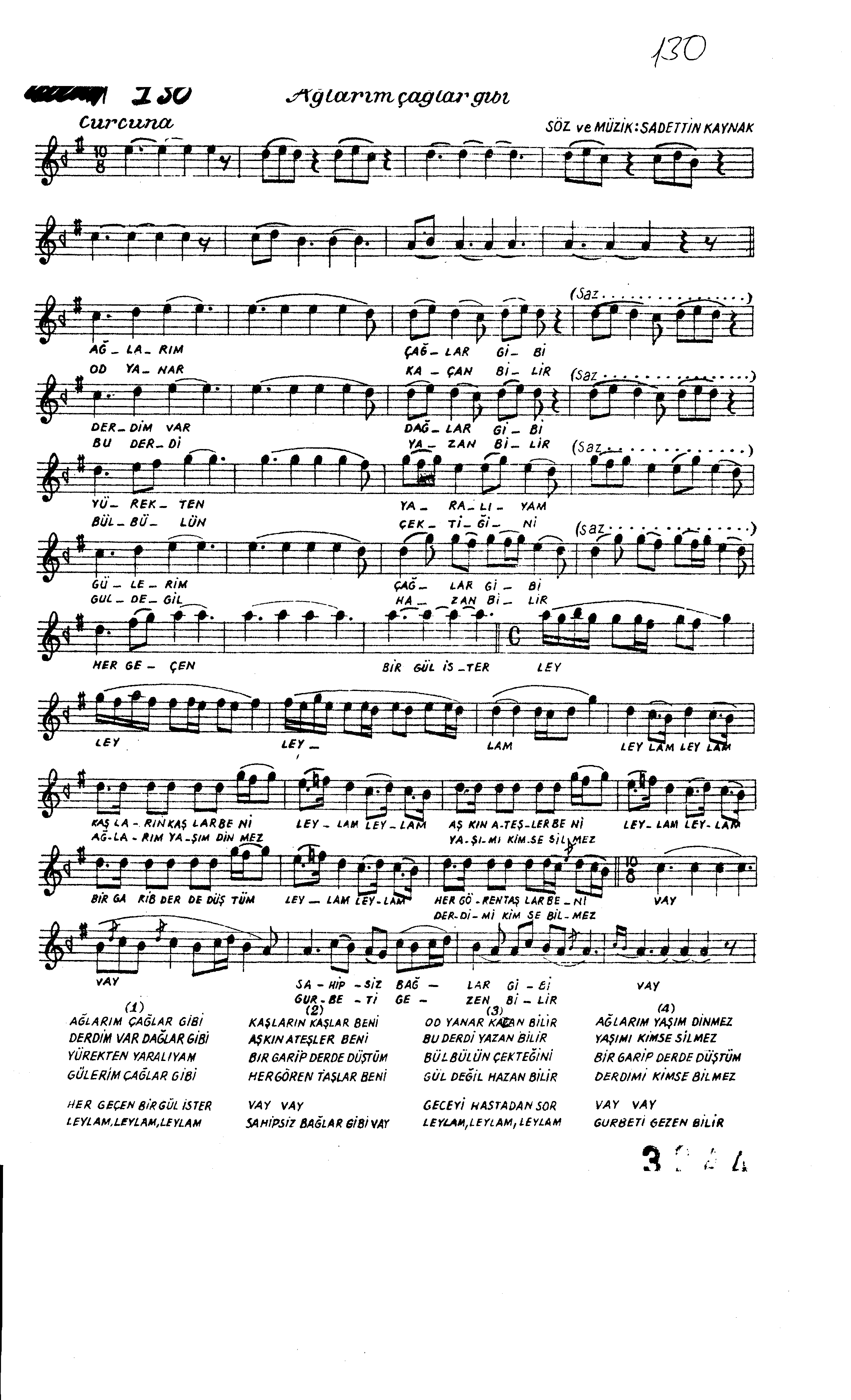 Hüseynî - Şarkı - Sadettin Kaynak - Sayfa 1
