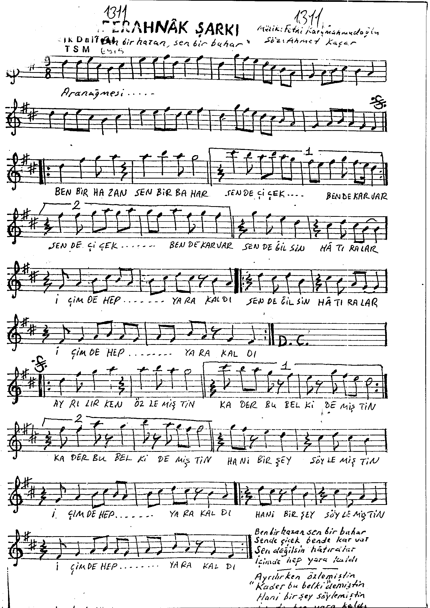 Ferahnâk - Şarkı - Fethi Karamahmudoğlu - Sayfa 1