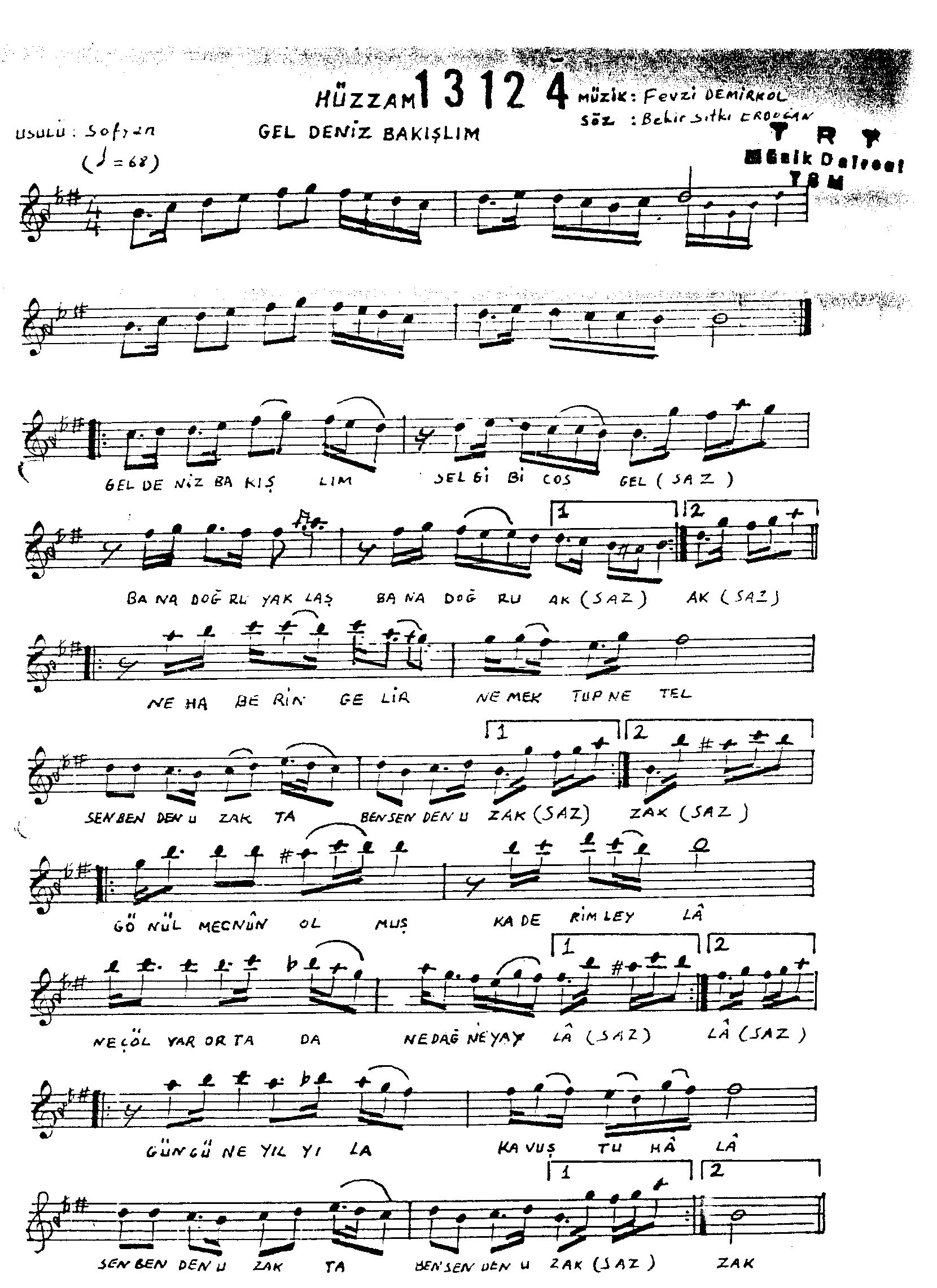 Hüzzâm - Şarkı - Fevzi Demirkol - Sayfa 1