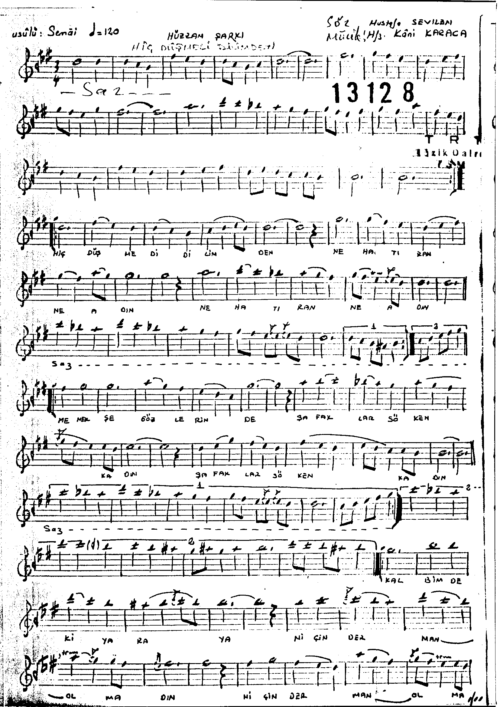 Hüzzâm - Şarkı - Kâni Karaca - Sayfa 1