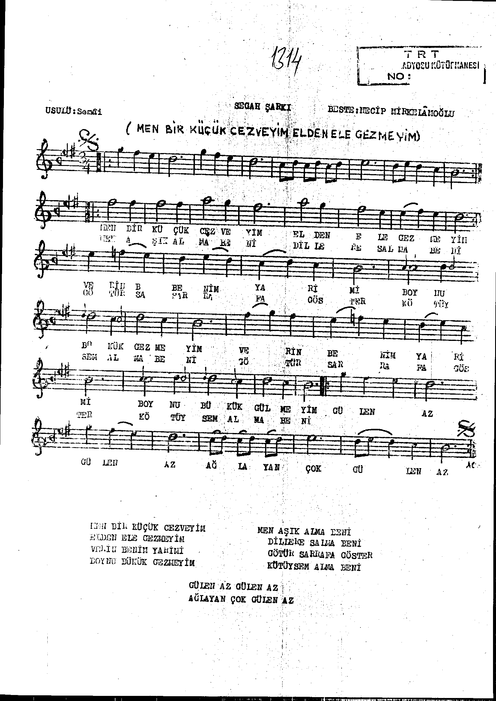 Segâh - Şarkı - Necip Mirkelâmoğlu - Sayfa 1