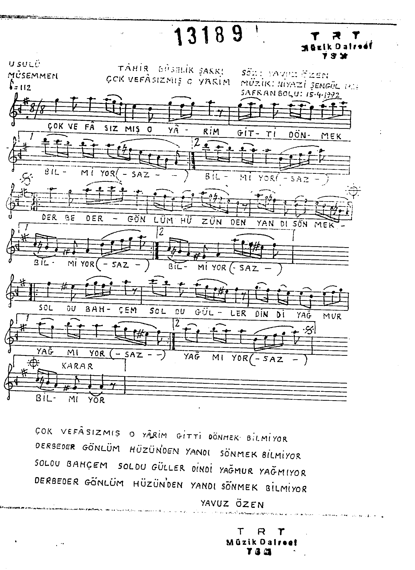 Tâhir-Bûselik - Şarkı - Niyâzi Şengül - Sayfa 1