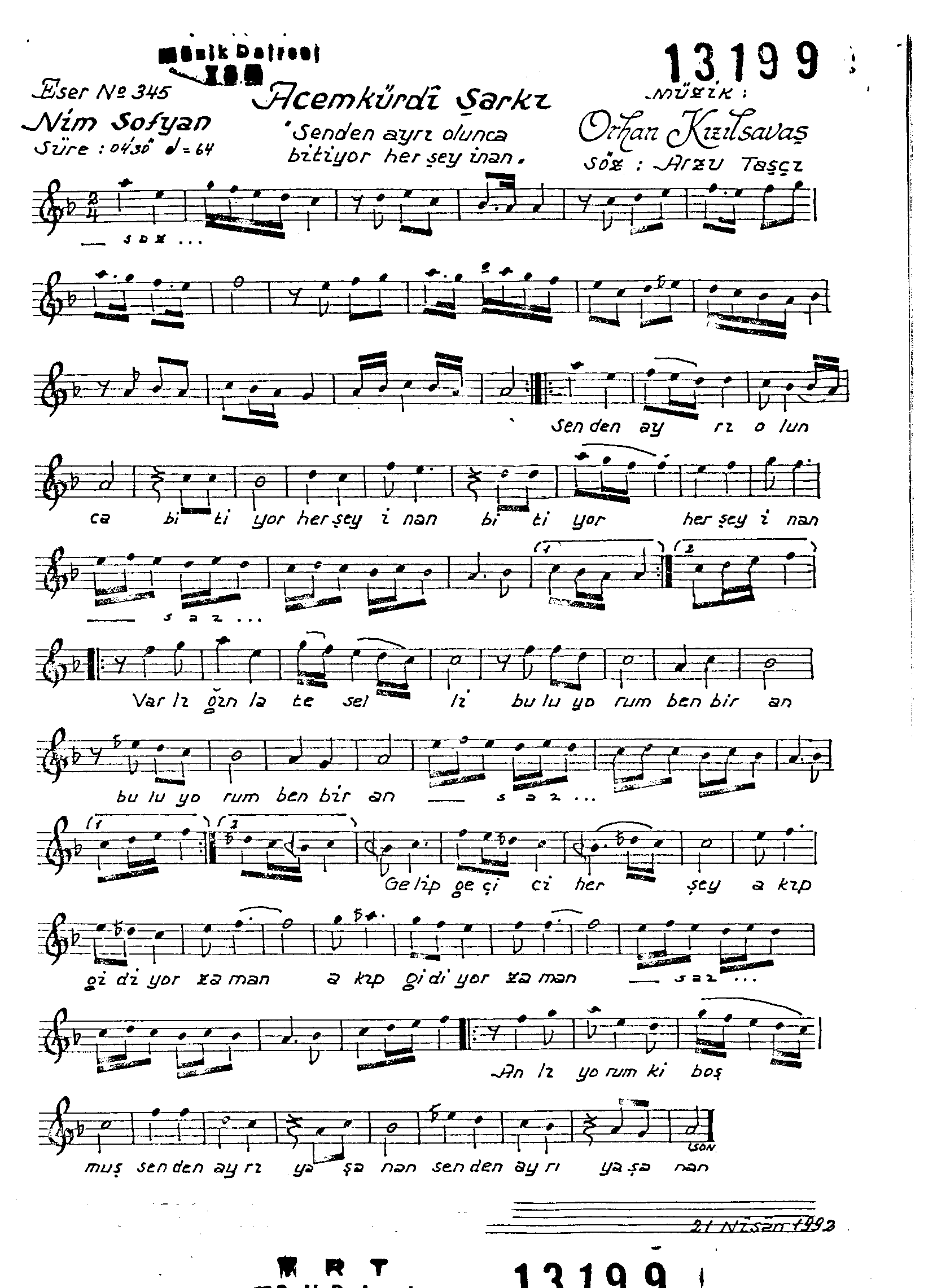 Acem-Kürdî - Şarkı - Orhan Kızılsavaş - Sayfa 1