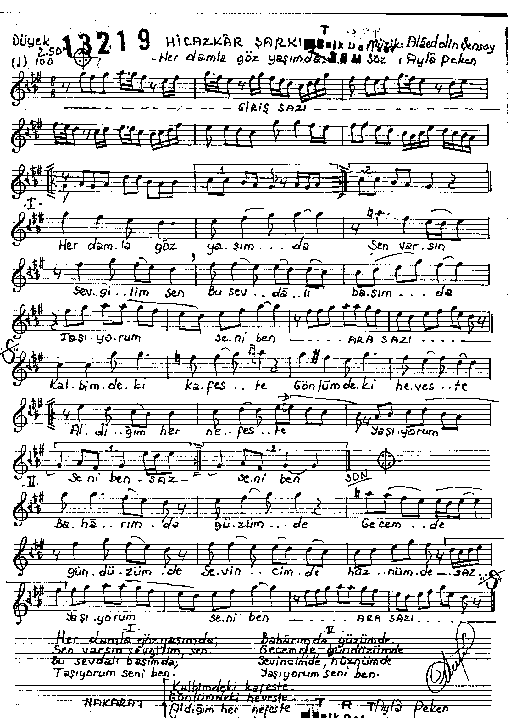 Hicâzkâr - Şarkı - Alâeddin Şensoy - Sayfa 1