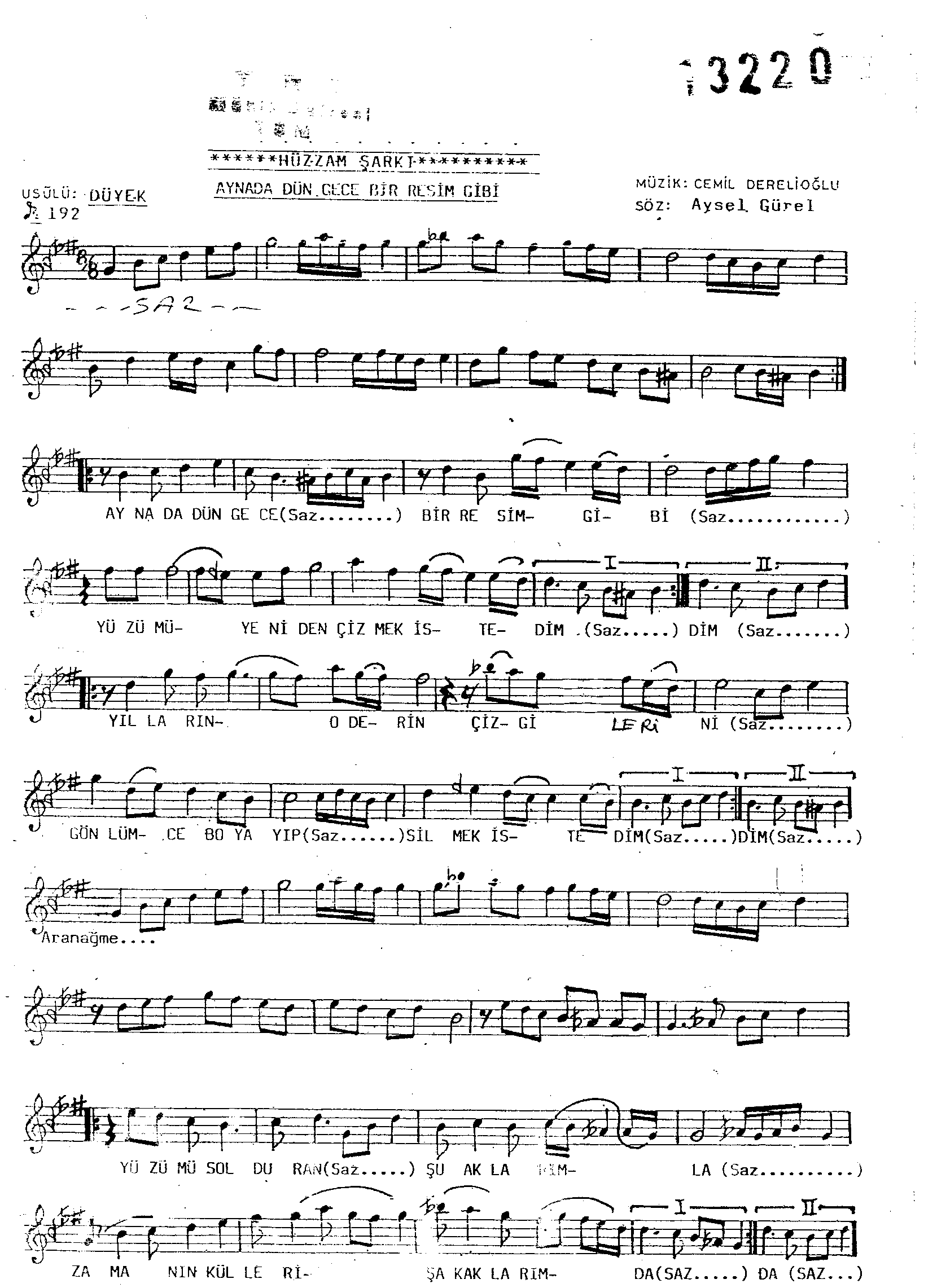 Hüzzâm - Şarkı - Cemil Derelioğlu - Sayfa 1