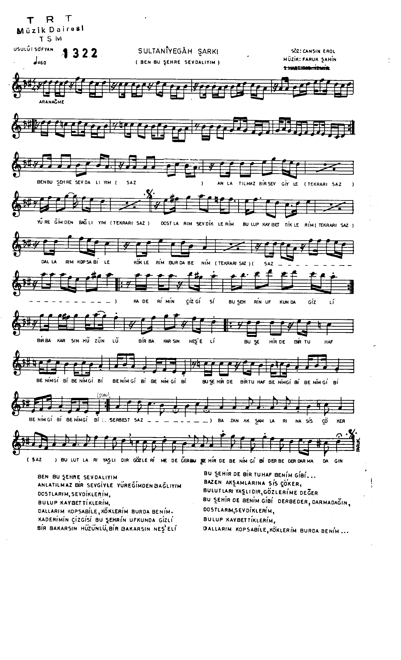 Sultânî-Yegâh - Şarkı - Faruk Şahin - Sayfa 1
