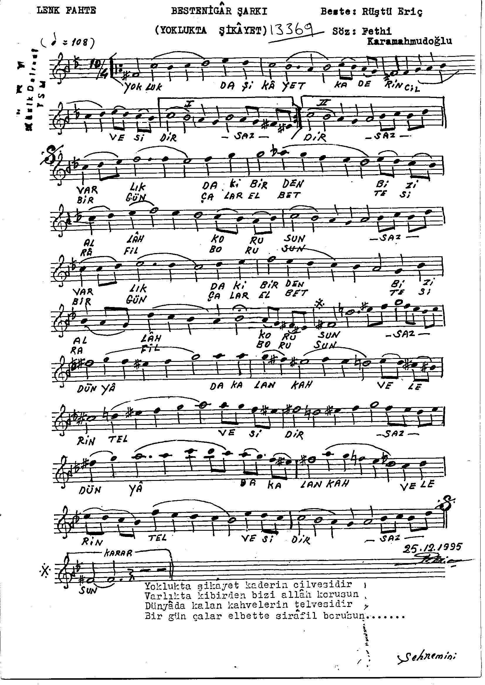 Bestenigâr - Şarkı - Rüştü Eriç - Sayfa 1