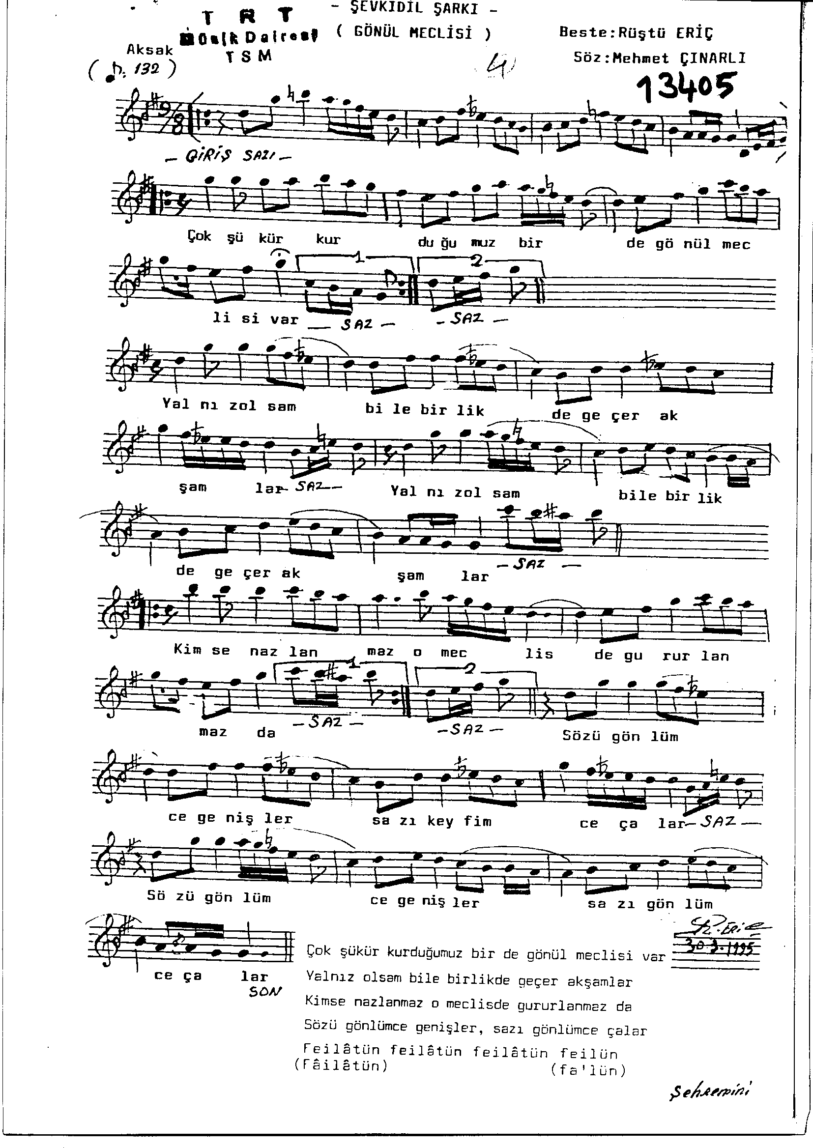 Şevk-i Dil - Şarkı - Rüştü Eriç - Sayfa 1