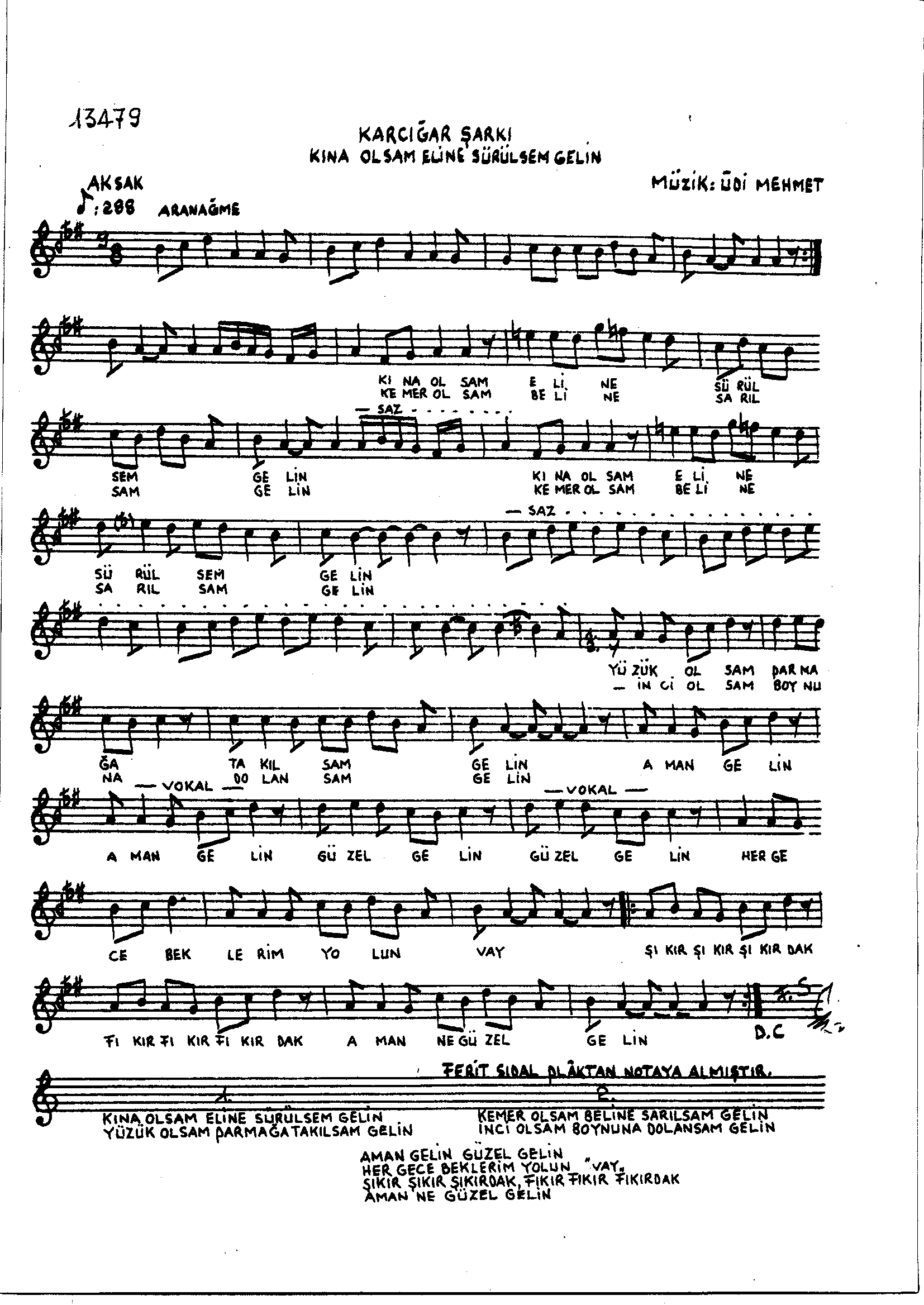 Karcığar - Şarkı - Mehmet Yürü (Nasib'in) - Sayfa 1