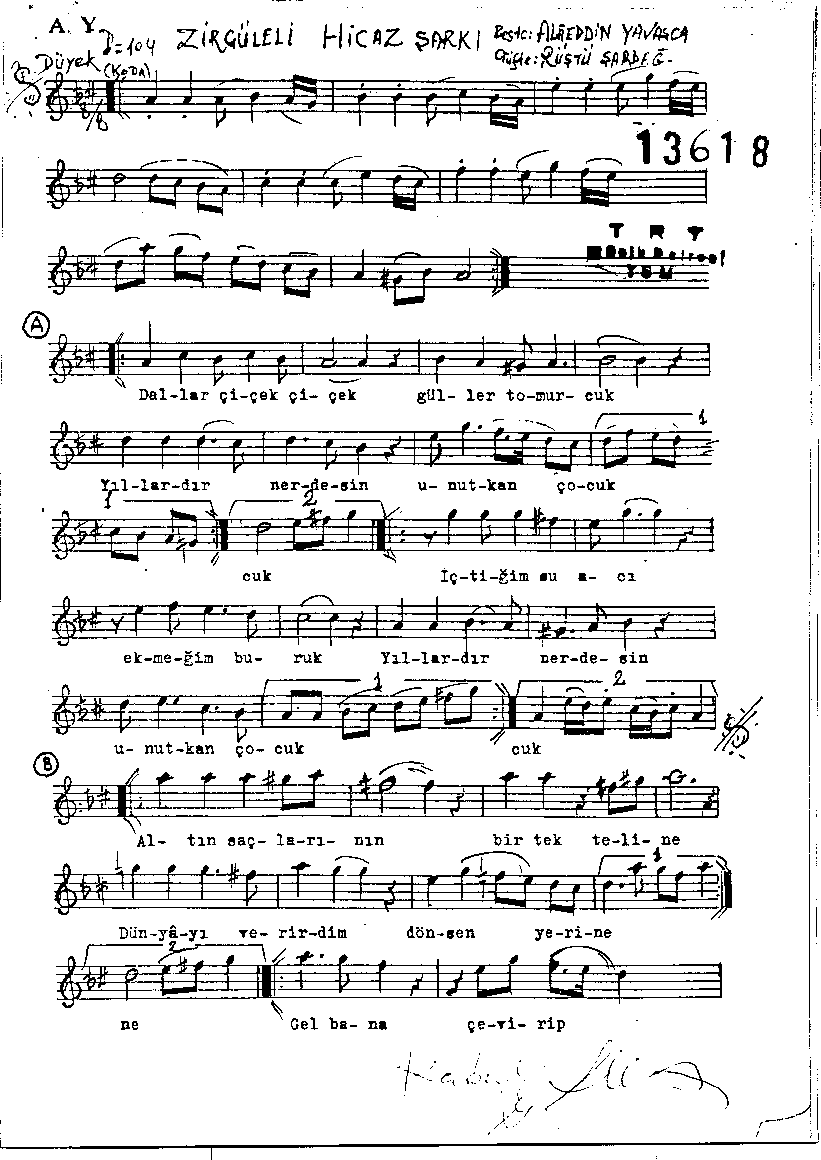Hicâz - Şarkı - Alâeddin Yavaşça - Sayfa 1
