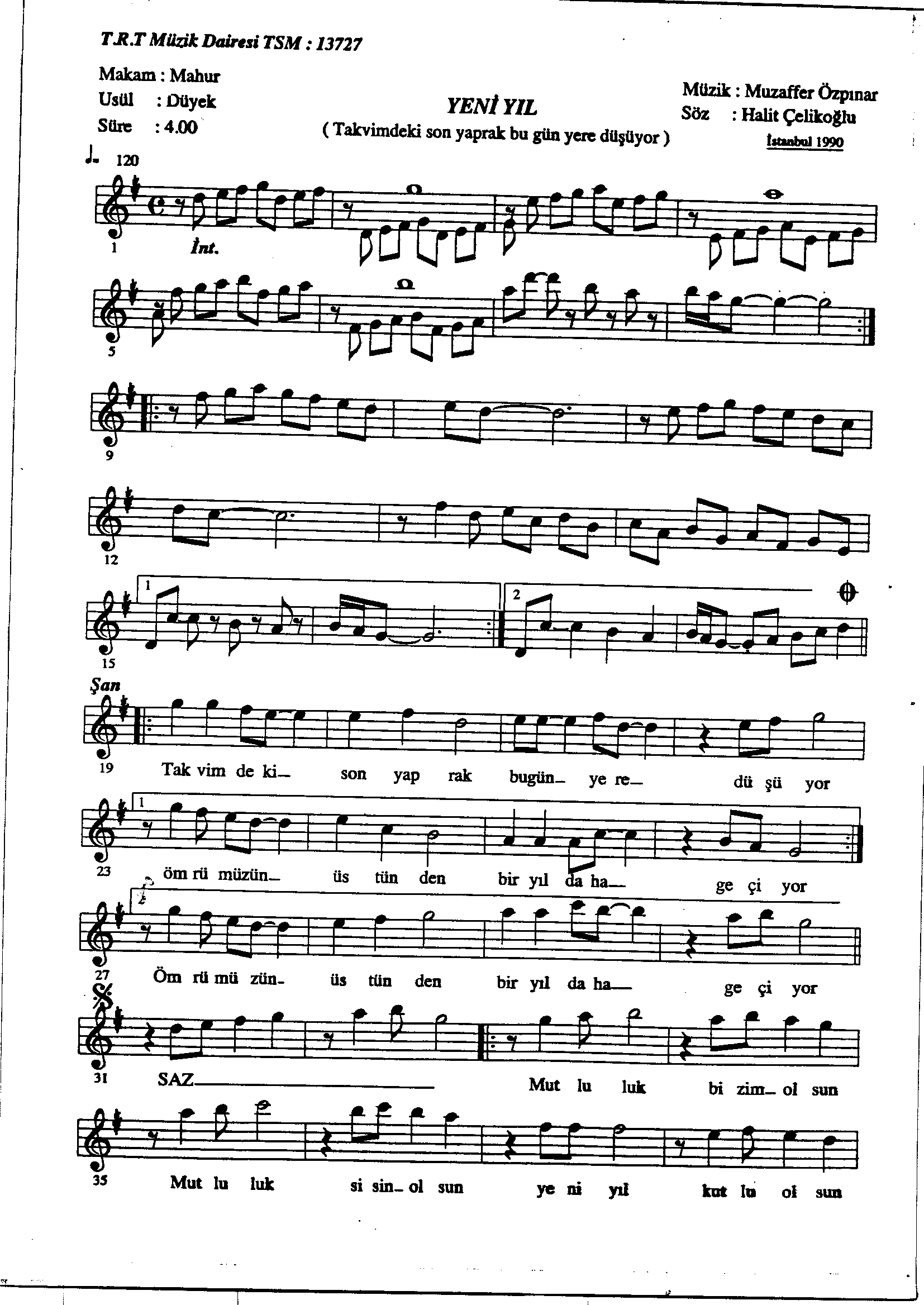 Mâhûr - Şarkı - Muzaffer Özpınar - Sayfa 1