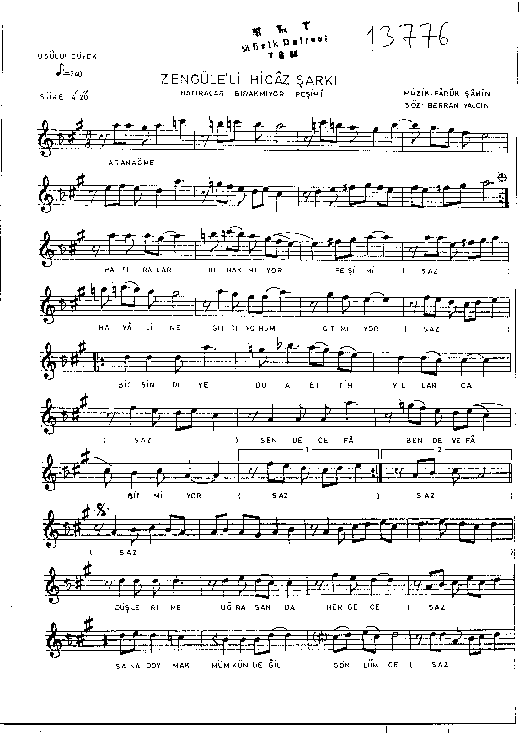 Hicâz - Şarkı - Faruk Şahin - Sayfa 1