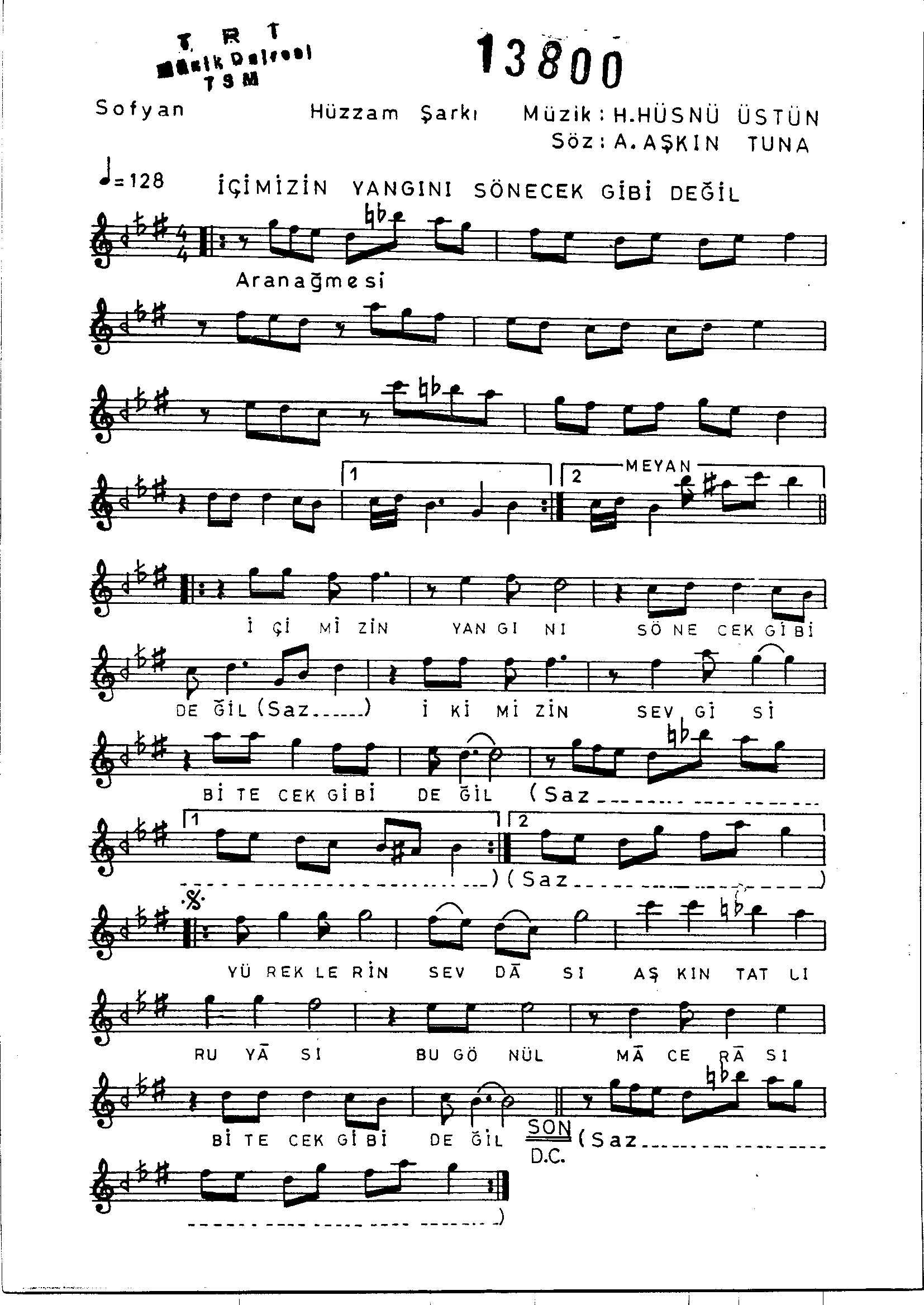 Hüzzâm - Şarkı - Hüsnü Üstün - Sayfa 1