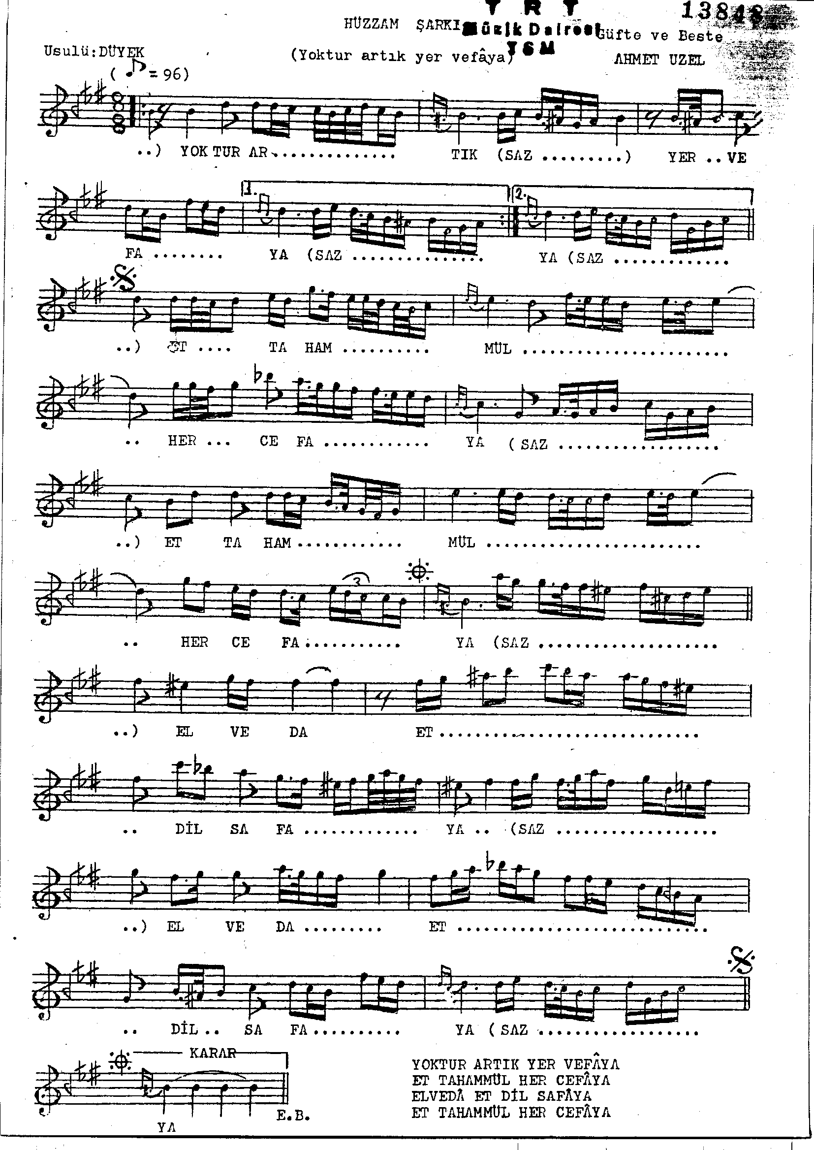 Hüzzâm - Şarkı - Ahmet Uzel - Sayfa 1