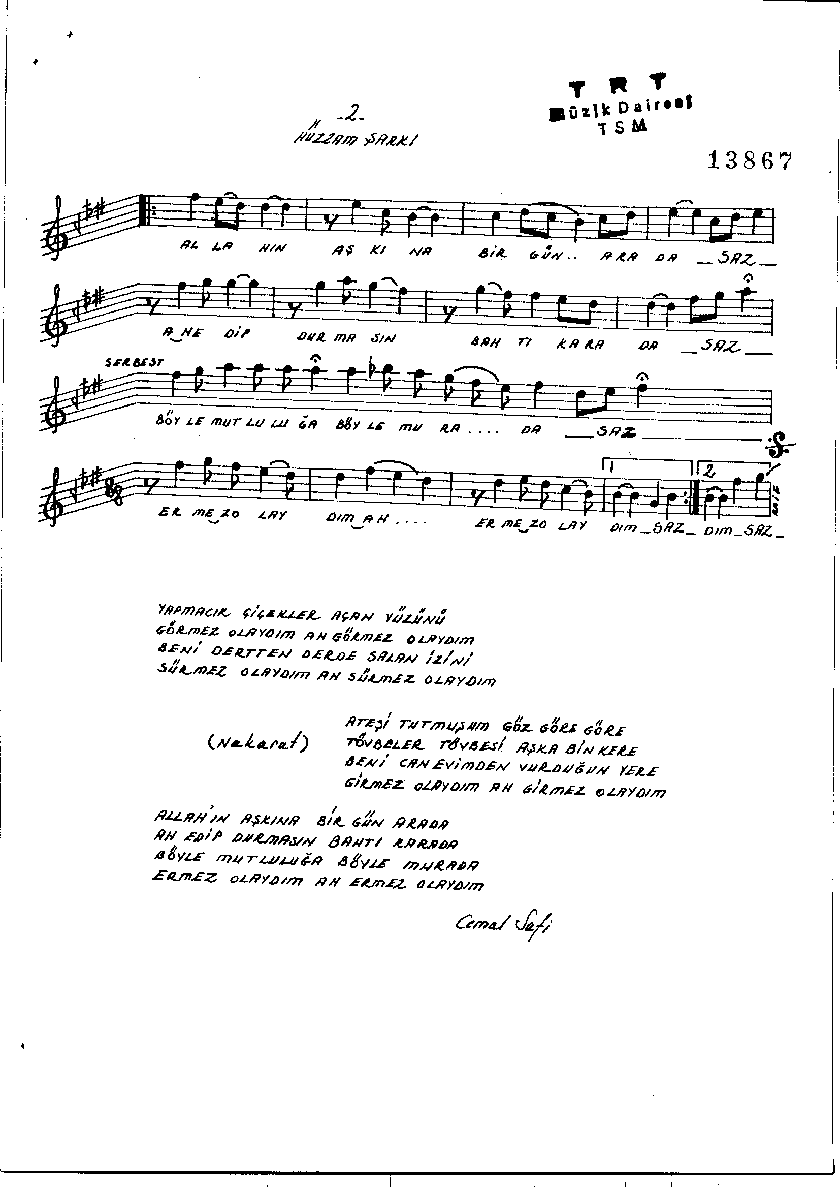 Hüzzâm - Şarkı - Râif Somer - Sayfa 2