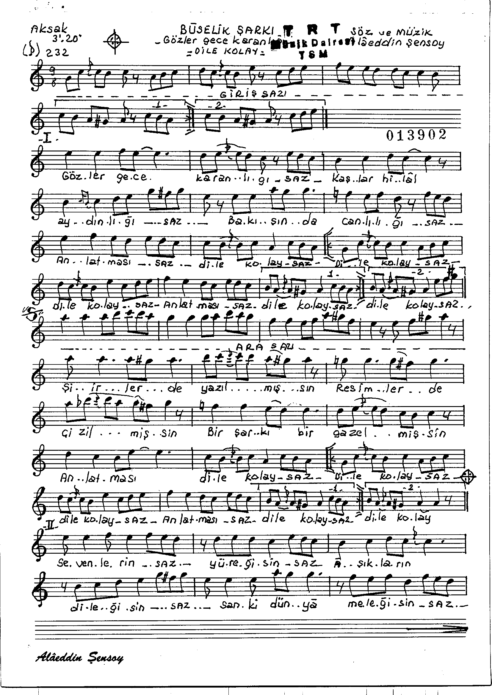 Bûselik - Şarkı - Alâeddin Şensoy - Sayfa 1