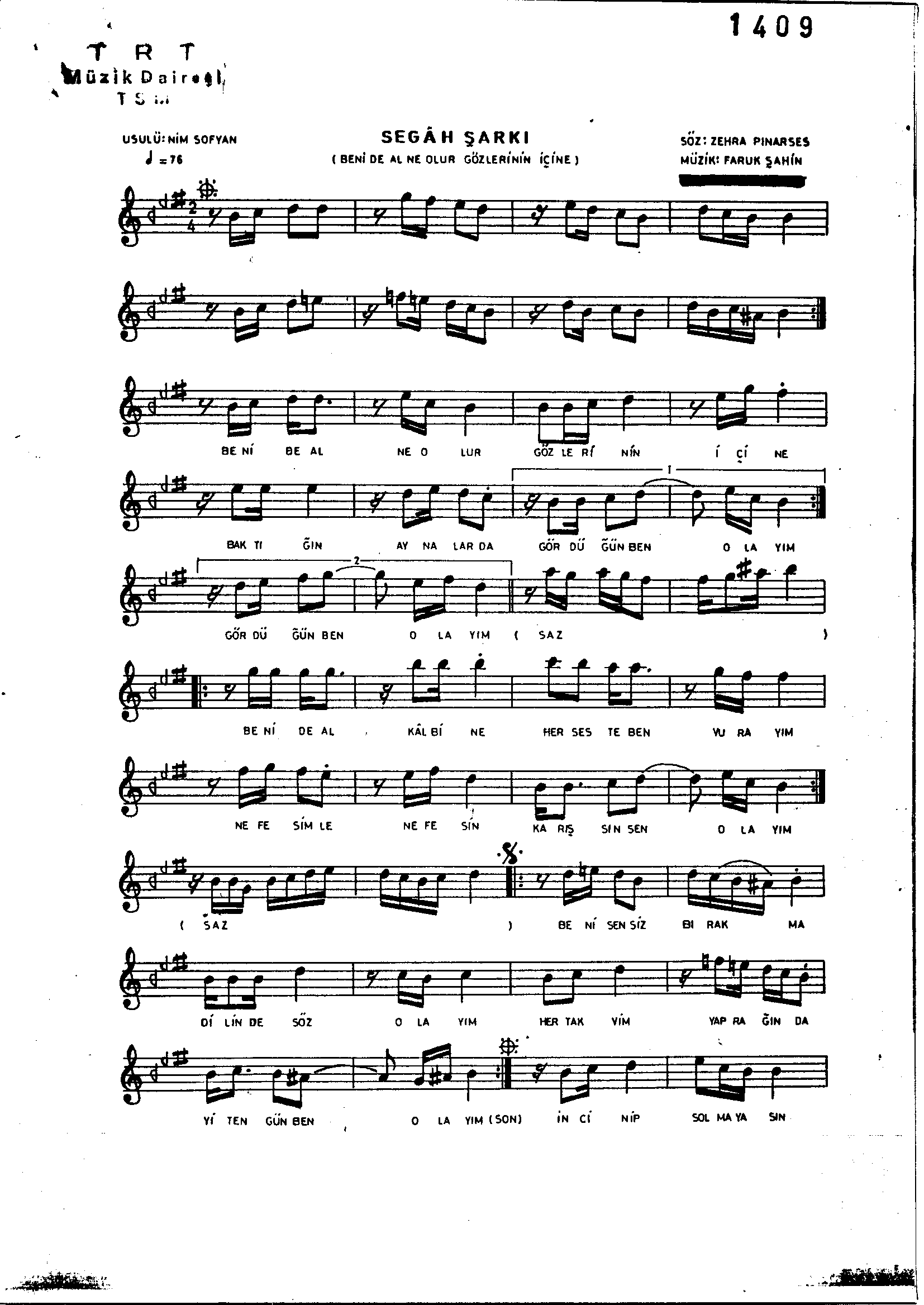 Segâh - Şarkı - Faruk Şahin - Sayfa 1