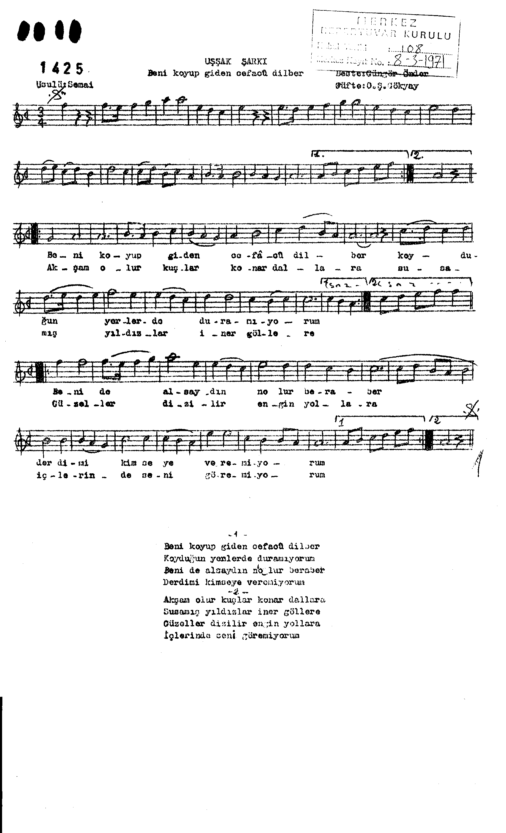 Uşşak - Şarkı - Güngör Önder - Sayfa 1
