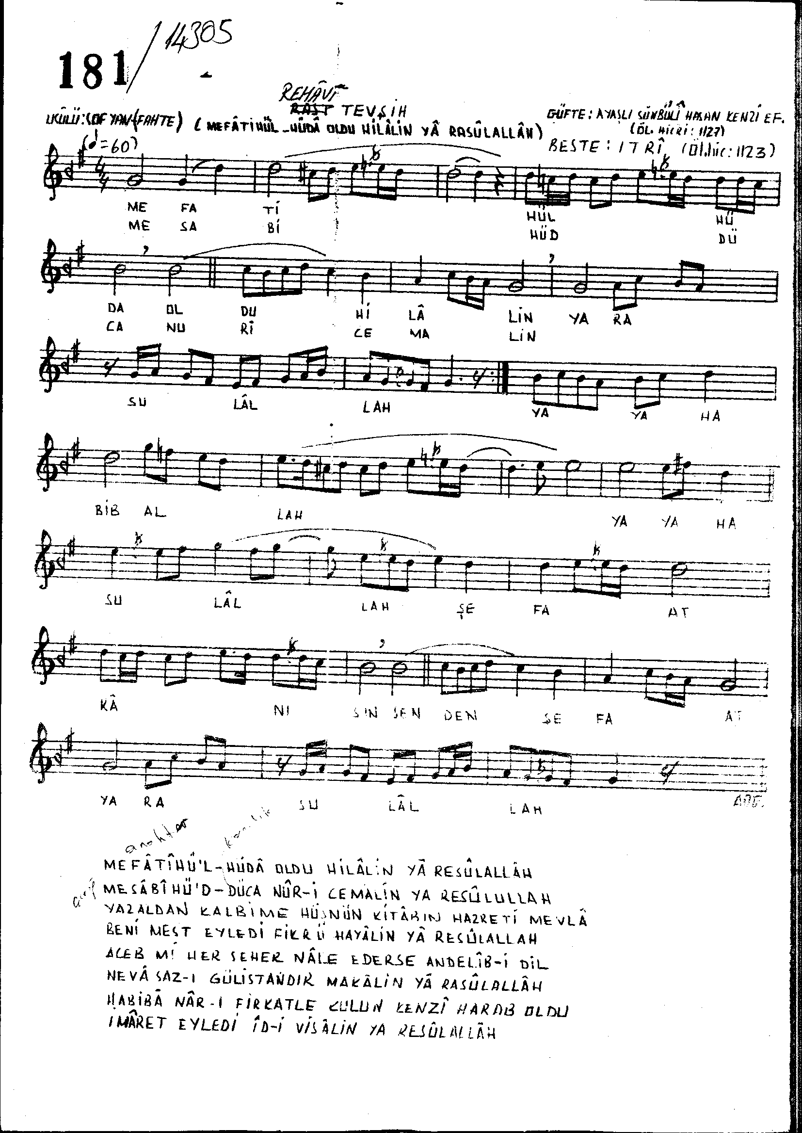 Rehâvi - Tevşih - Itrî(Buhûrizâde Mustafa Efendi) - Sayfa 1