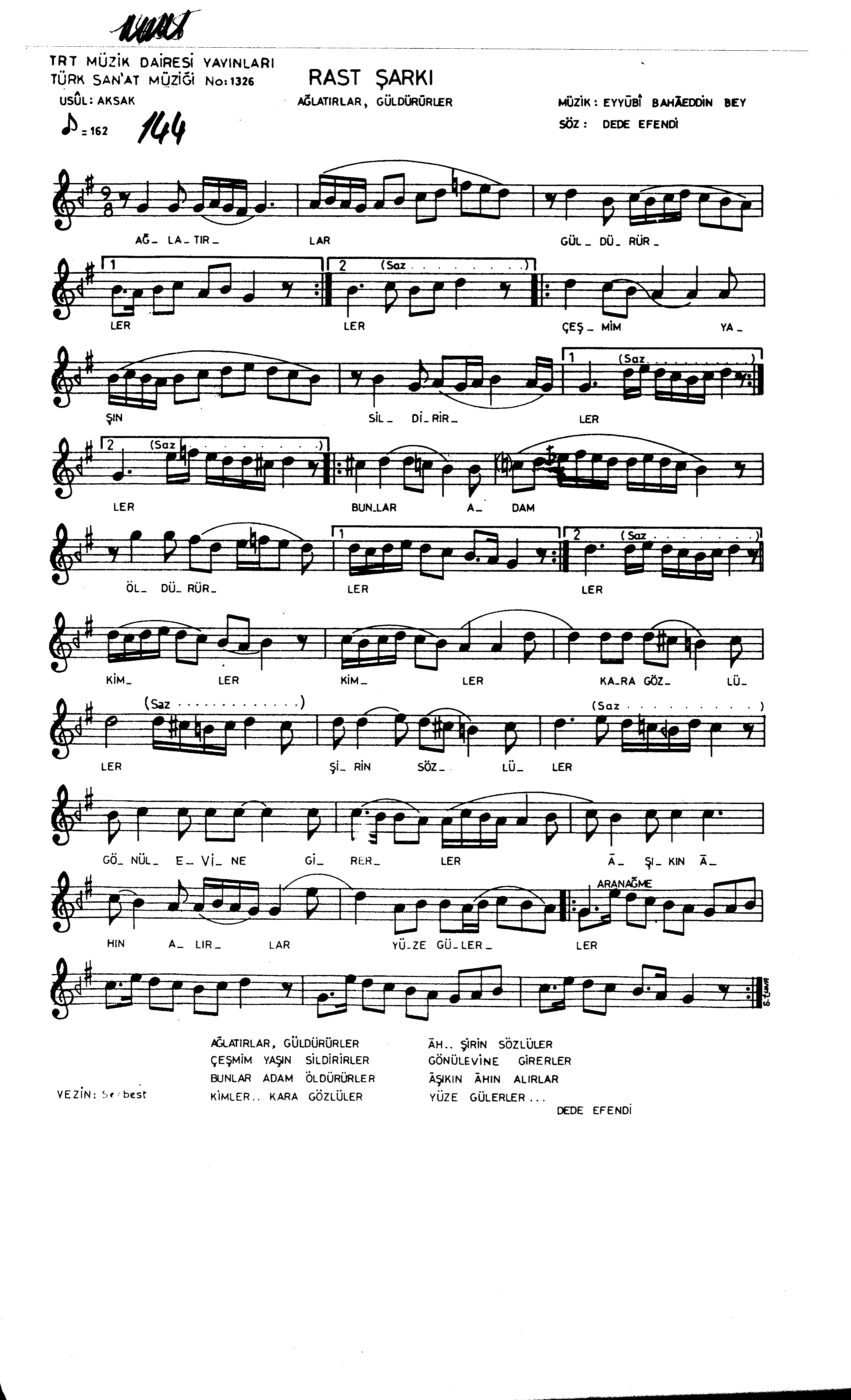 Rast - Şarkı - Baha Bey(Sermüezzin) - Sayfa 1