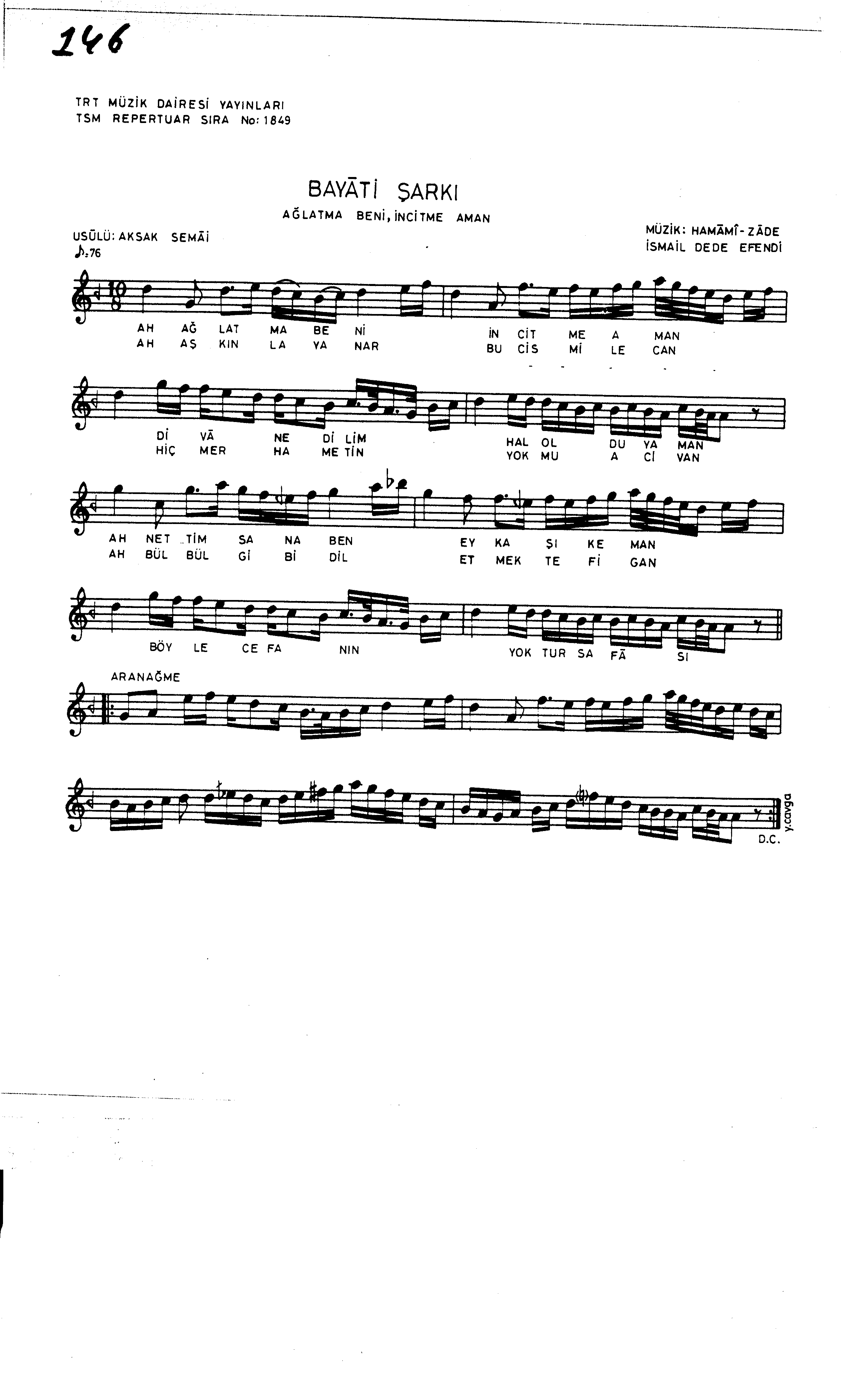 Beyâtî - Şarkı - Dede Efendi - Sayfa 1