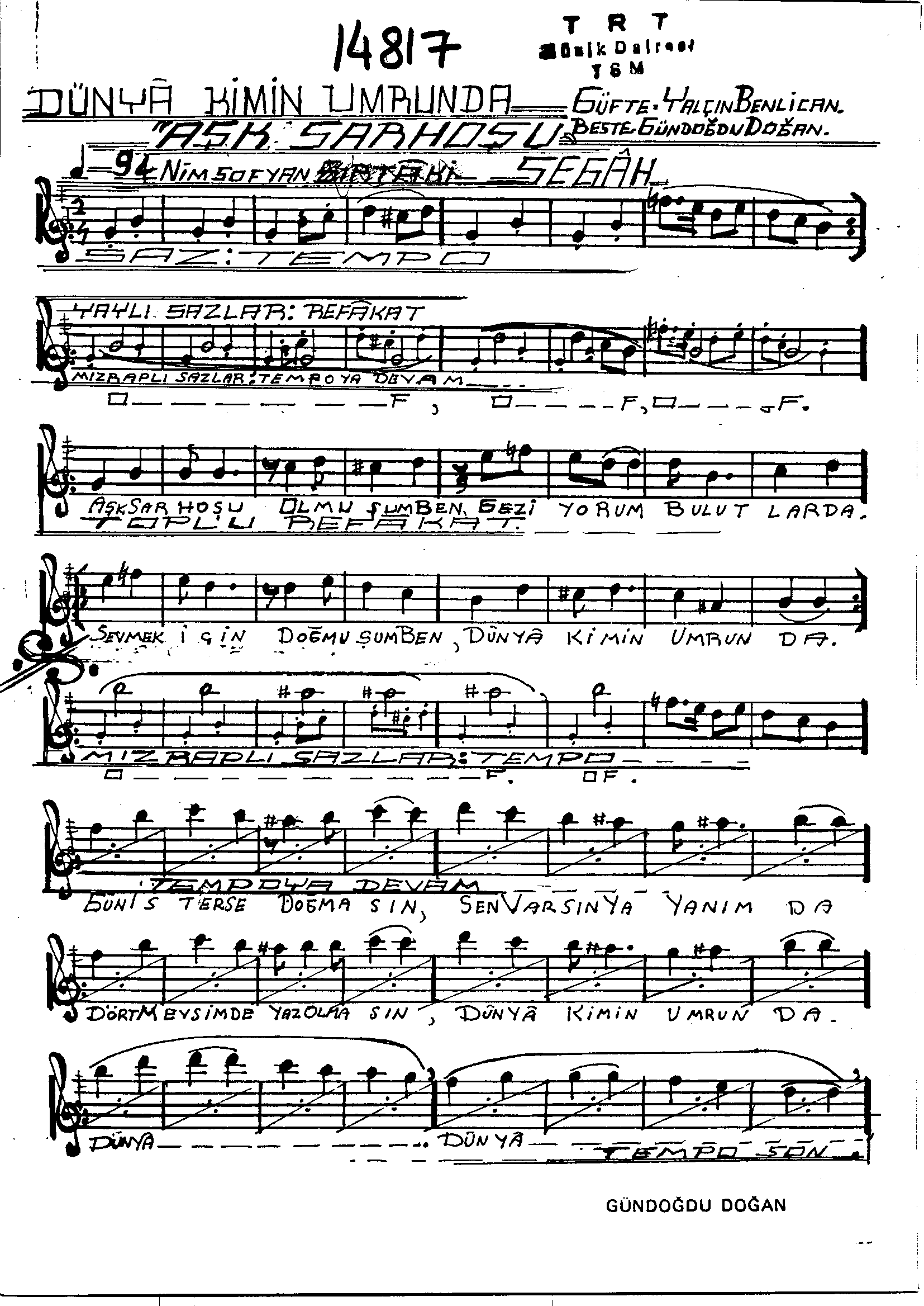 Segâh - Şarkı - Gündoğdu Doğan - Sayfa 1
