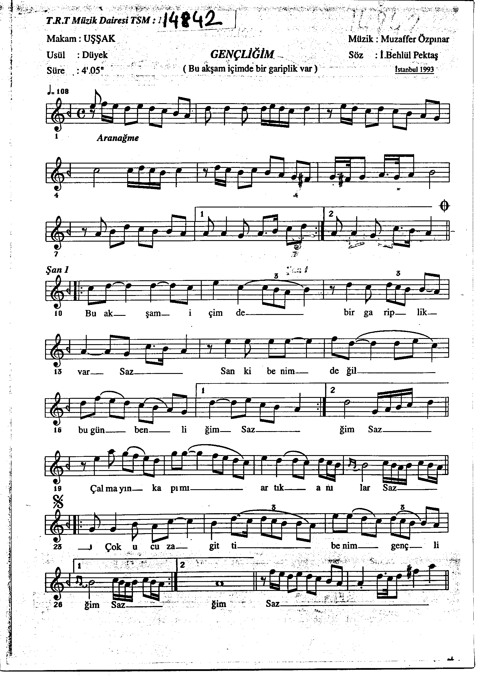 Uşşak - Şarkı - Muzaffer Özpınar - Sayfa 1