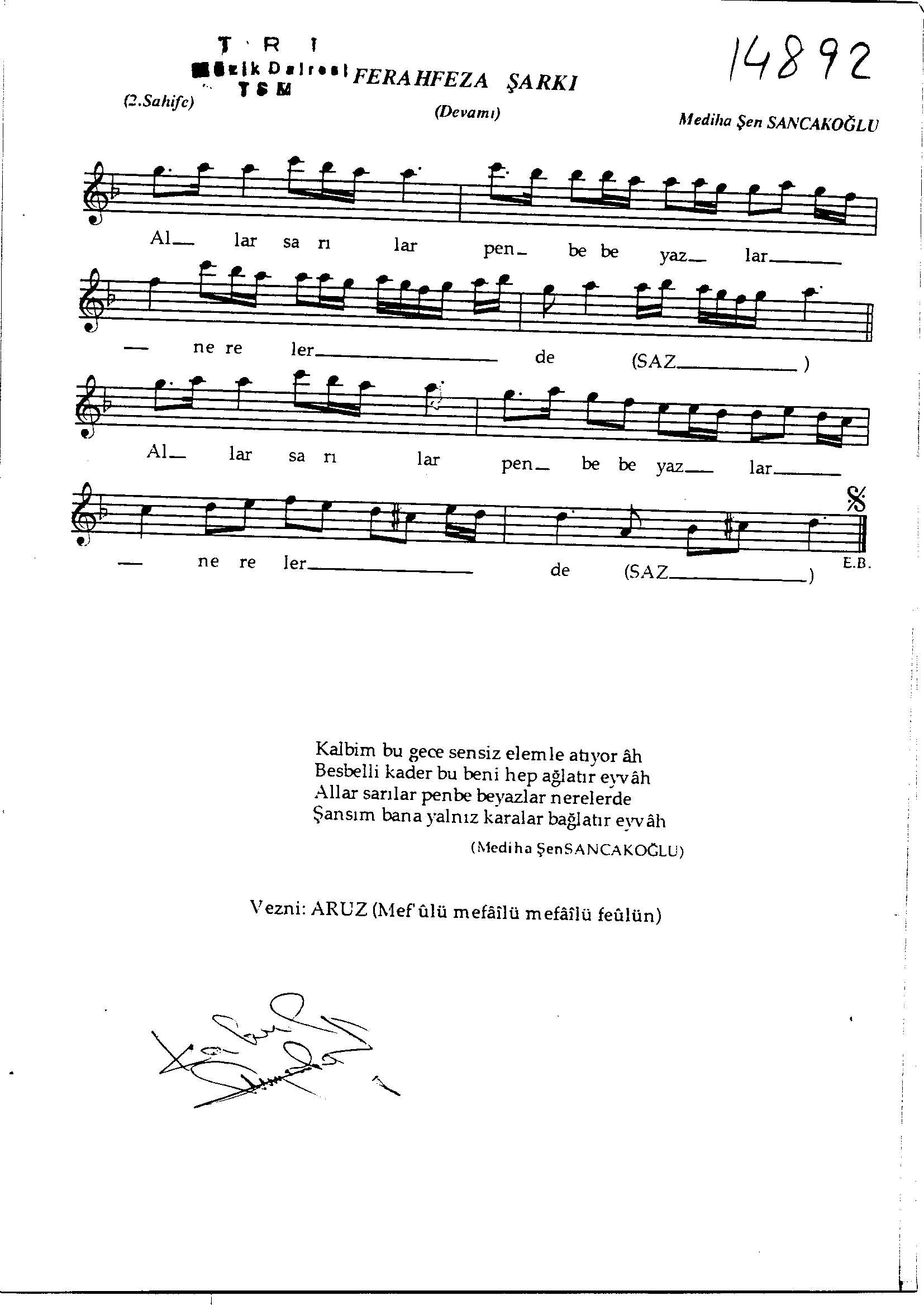Ferah-Fezâ - Şarkı - Mediha Şen Sancakoğlu - Sayfa 2