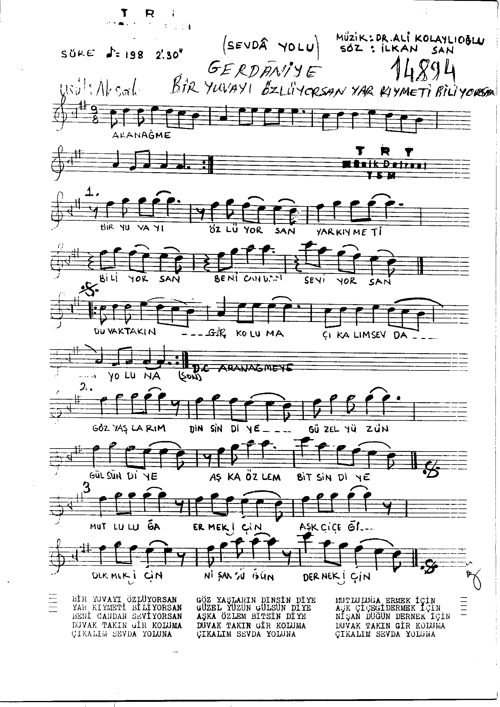 Gerdâniye - Şarkı - Ali Kolaylıoğlu - Sayfa 1