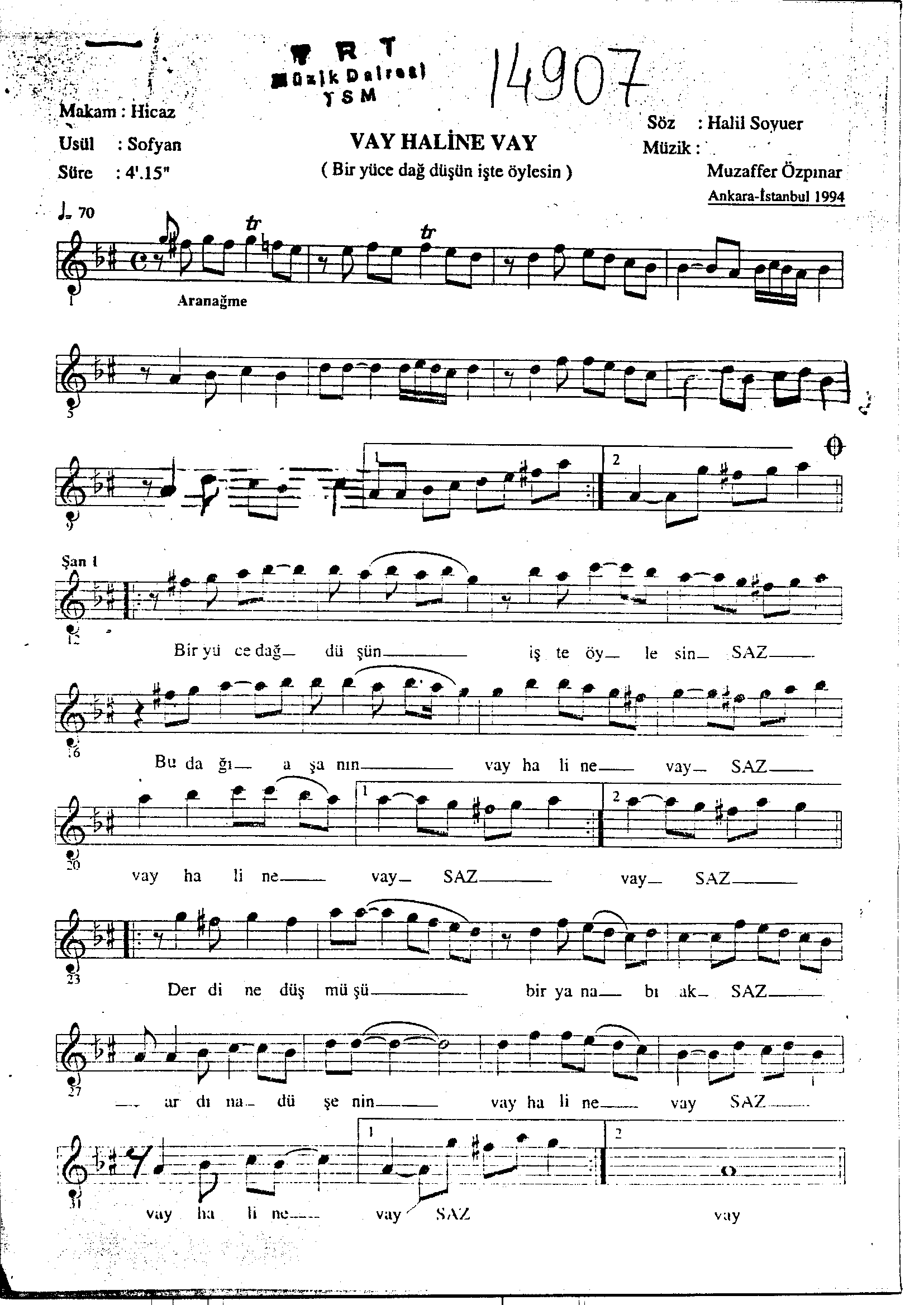 Hicâz - Şarkı - Muzaffer Özpınar - Sayfa 1