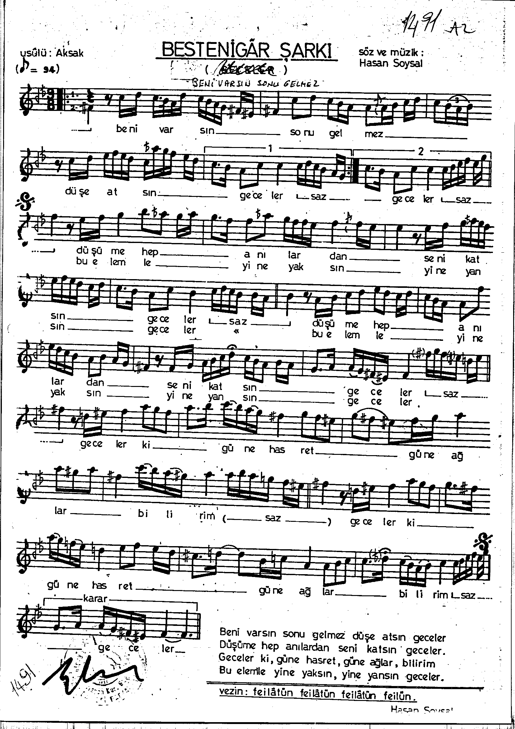 Bestenigâr - Şarkı - Hasan Soysal - Sayfa 1