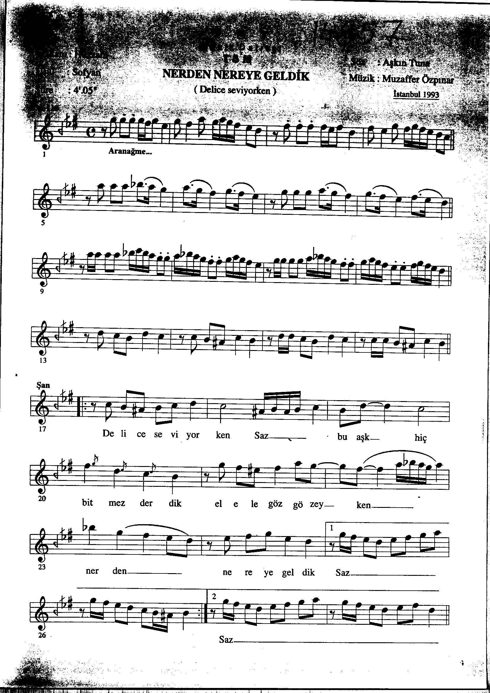 Hüzzâm - Şarkı - Muzaffer Özpınar - Sayfa 1