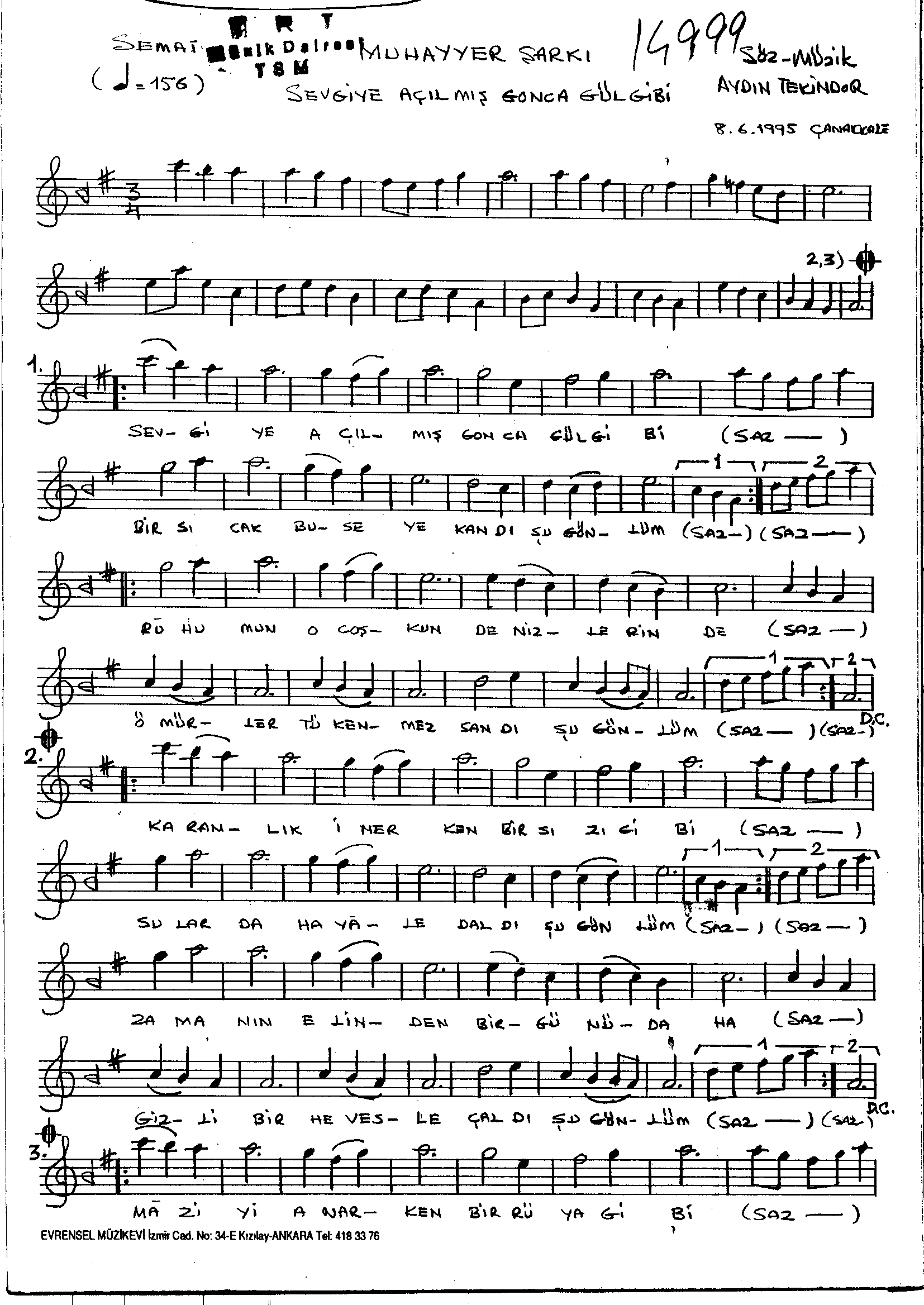Muhayyer - Şarkı - Aydın Tekindor - Sayfa 1