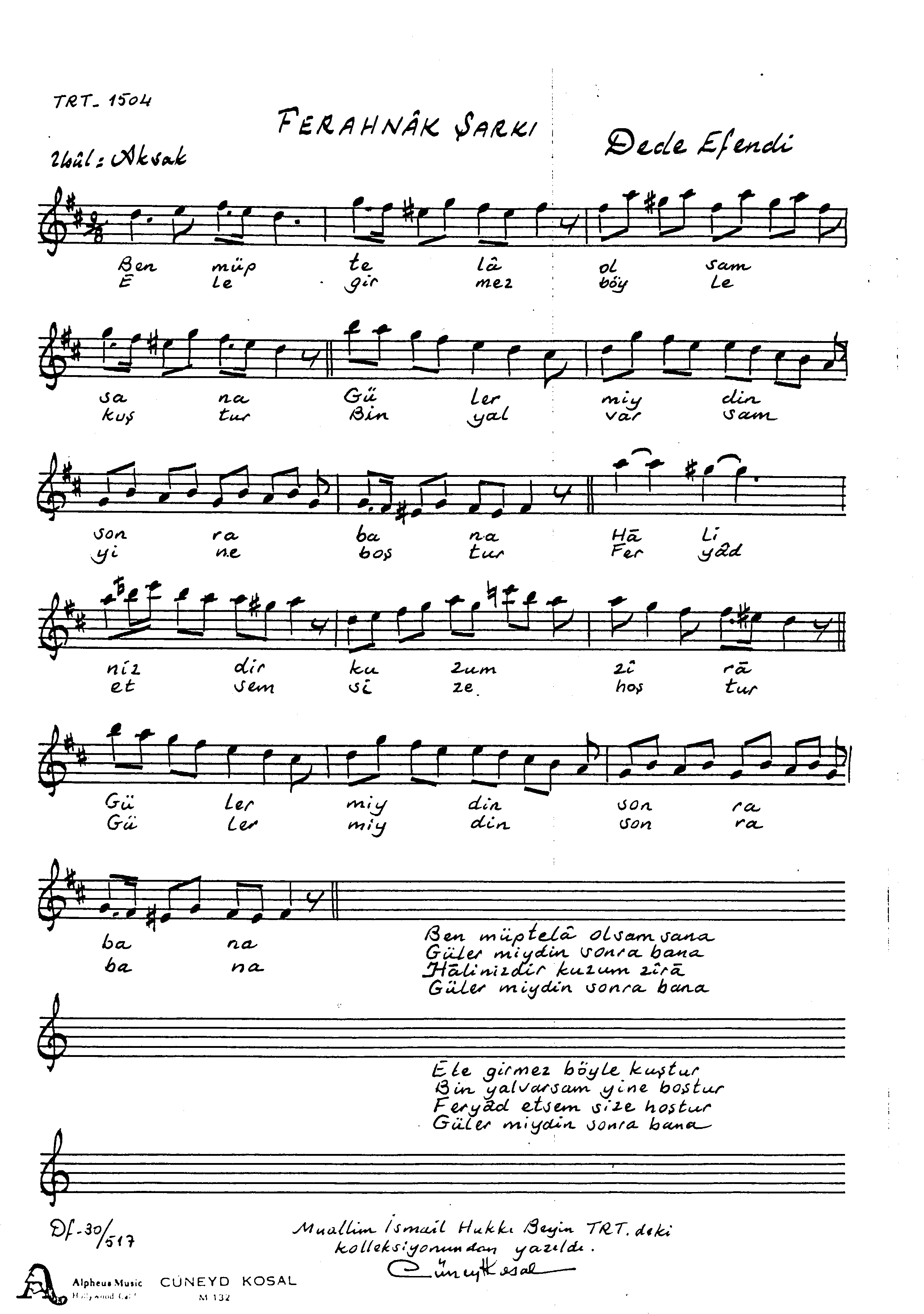 Ferahnâk - Şarkı - Dede Efendi - Sayfa 1
