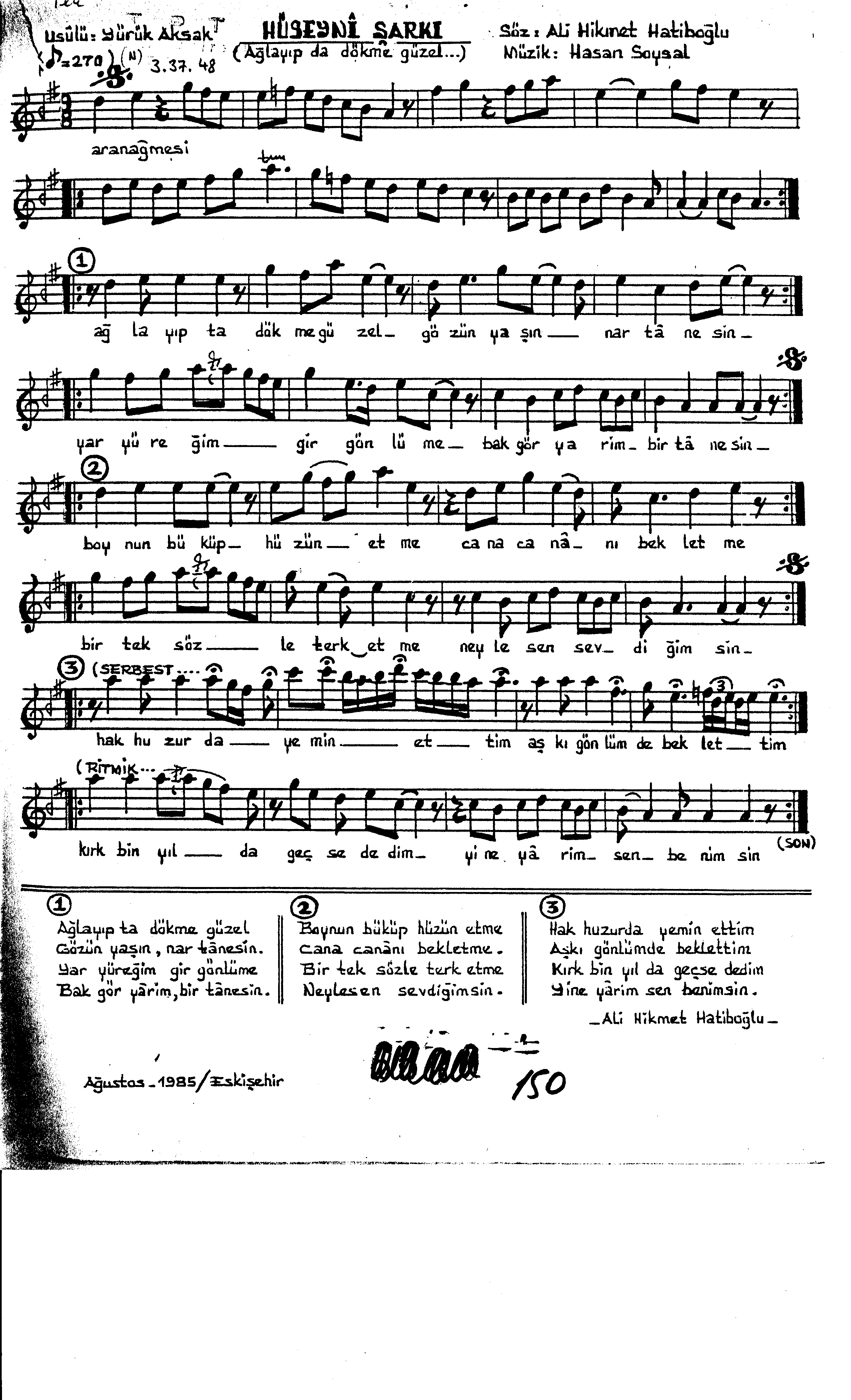Hüseynî - Şarkı - Hasan Soysal - Sayfa 1