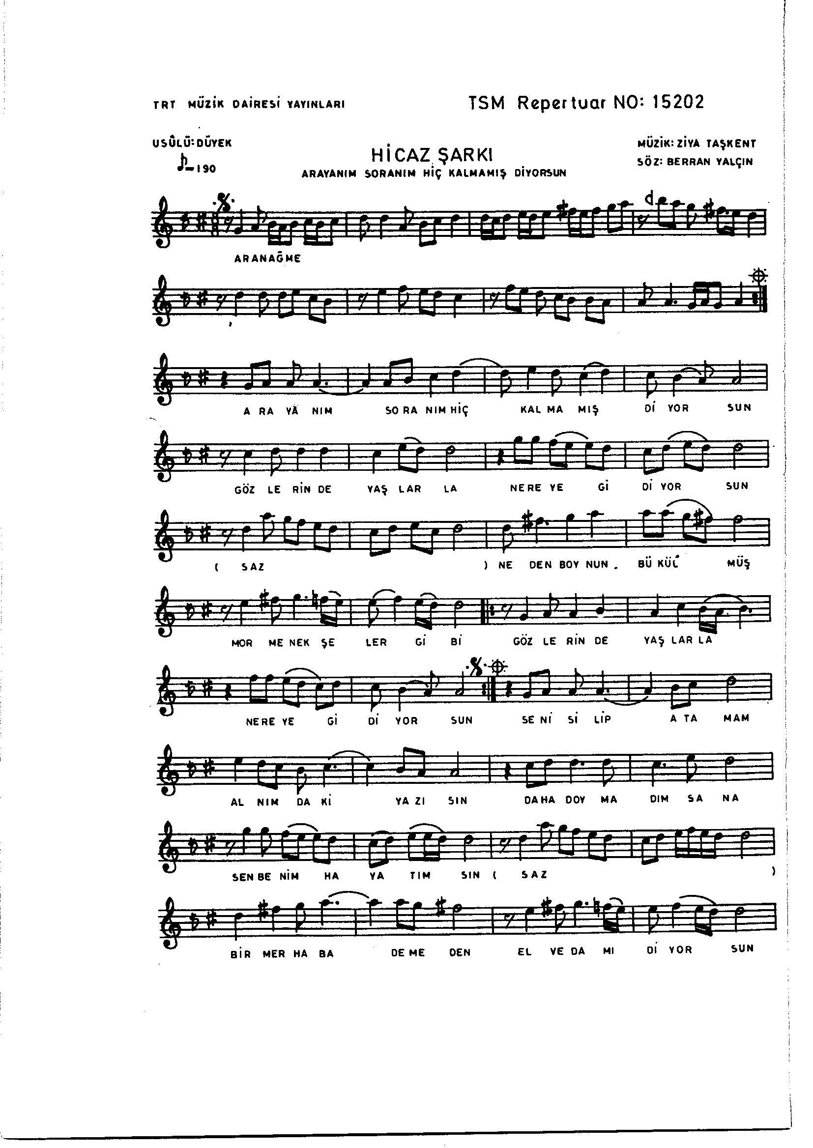 Hicâz - Şarkı - Ziyâ Taşkent - Sayfa 1