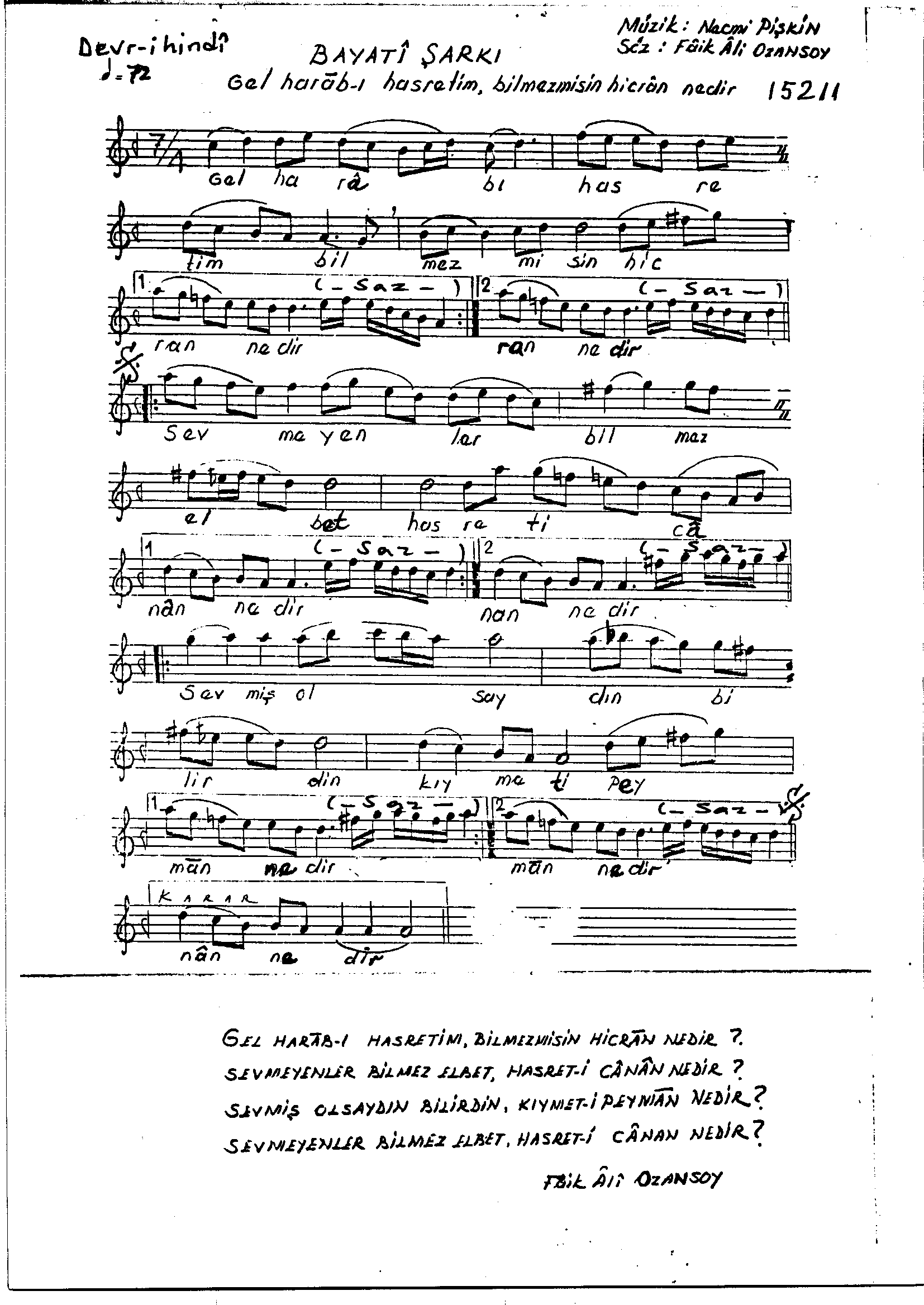 Beyâtî - Şarkı - Necmi Pişkin - Sayfa 1