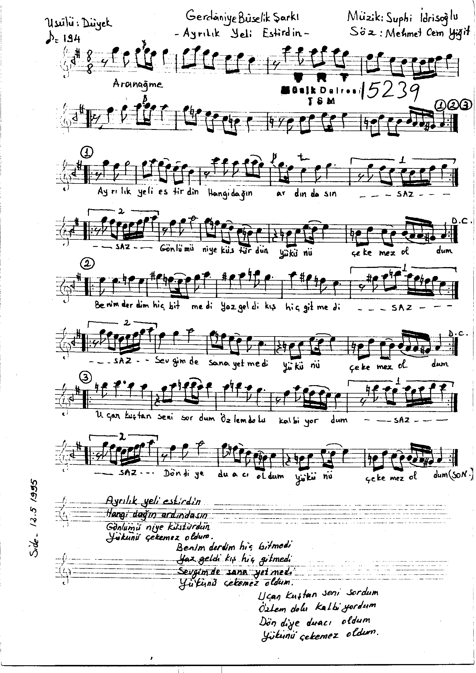 Gerdâniye-Bûselik - Şarkı - Suphi İdrisoğlu - Sayfa 1