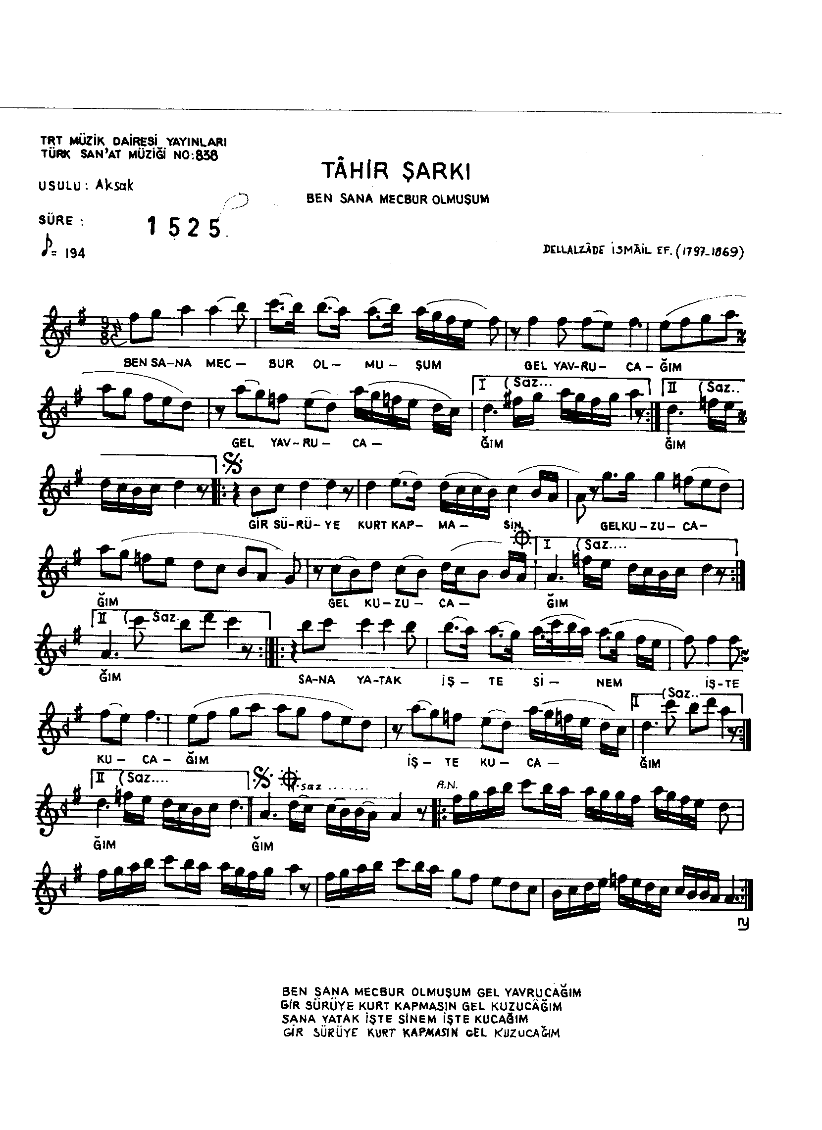 Tâhir - Şarkı - Dellalzâde  - Sayfa 1