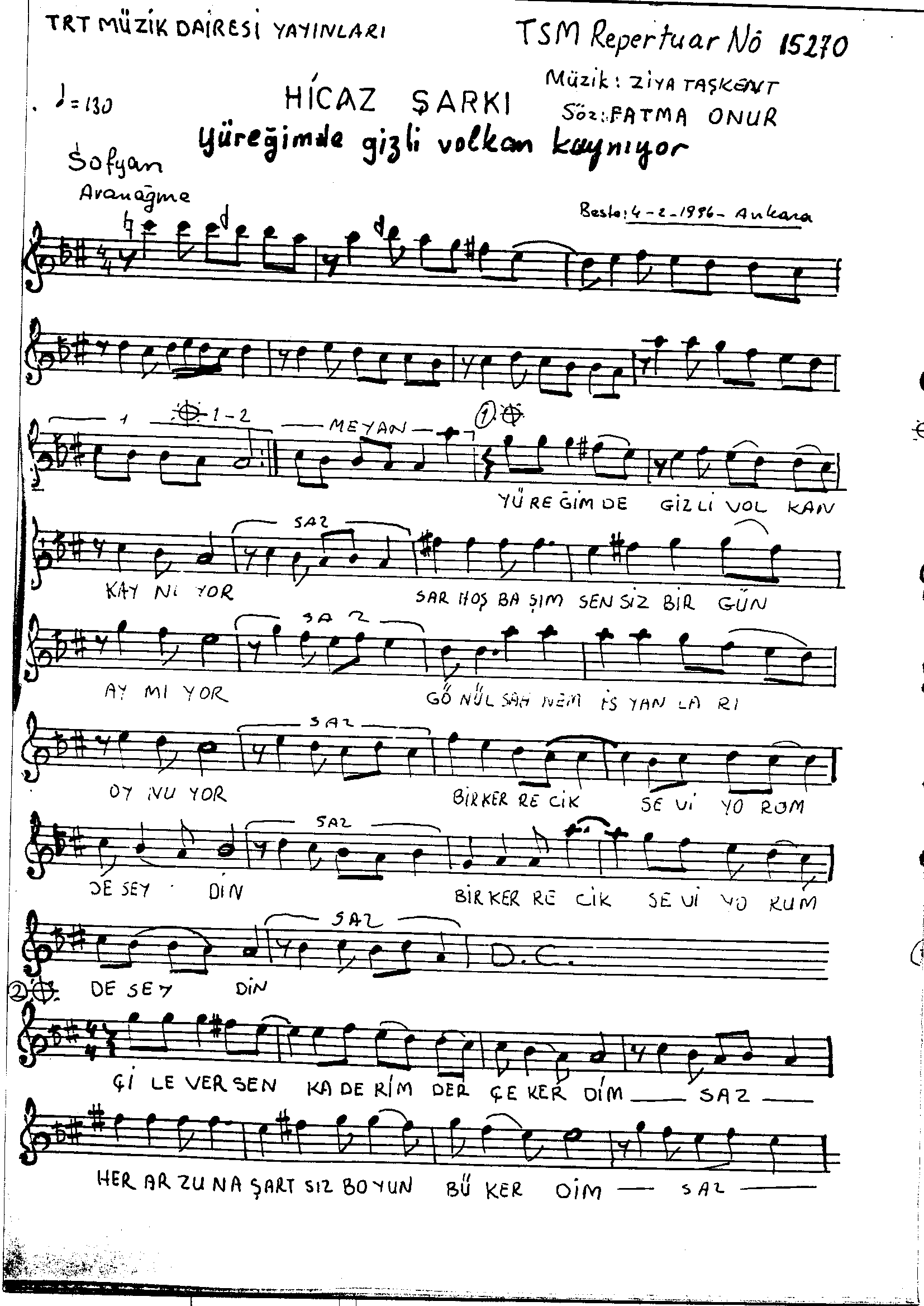 Hicâz - Şarkı - Ziyâ Taşkent - Sayfa 1
