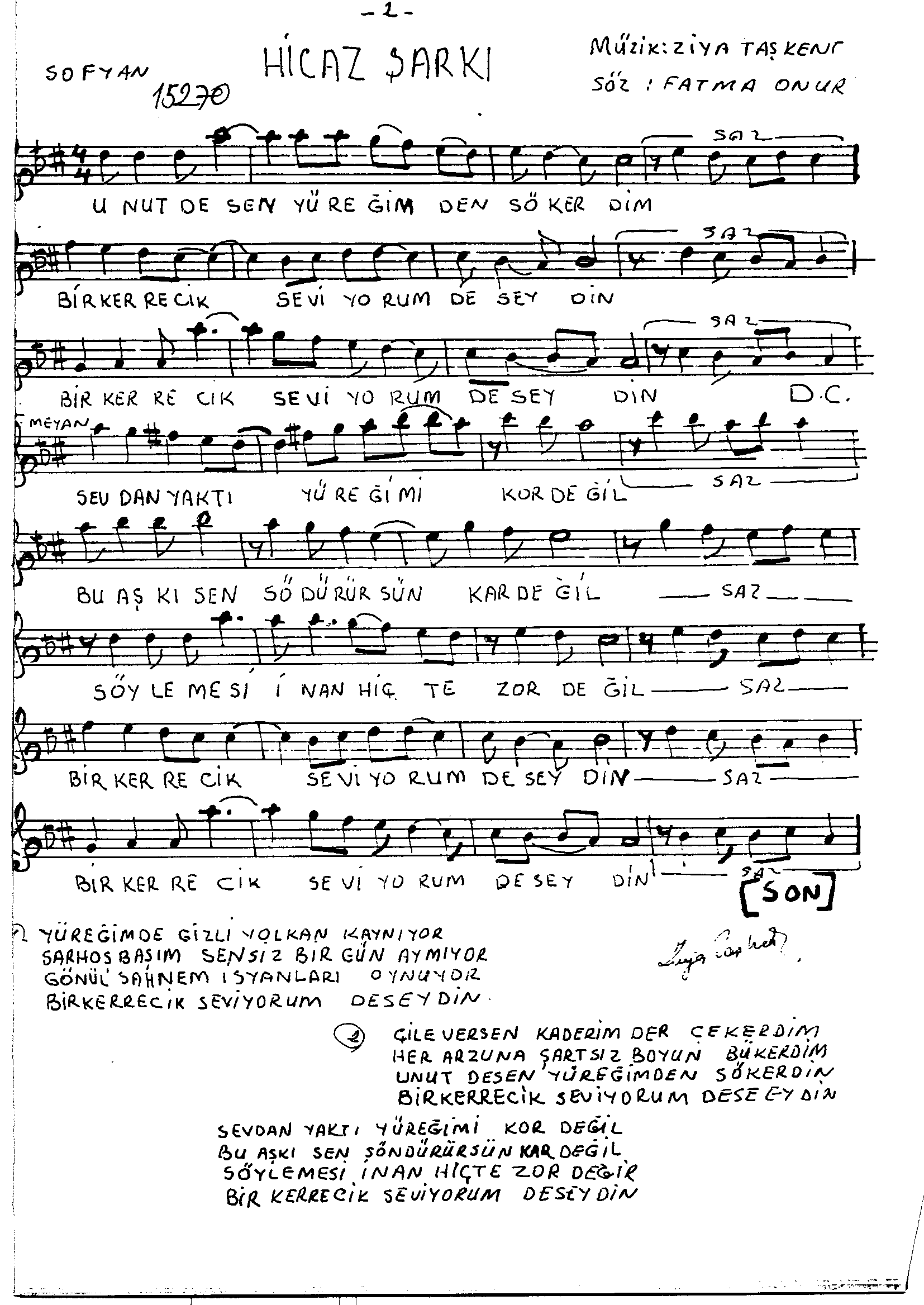 Hicâz - Şarkı - Ziyâ Taşkent - Sayfa 2